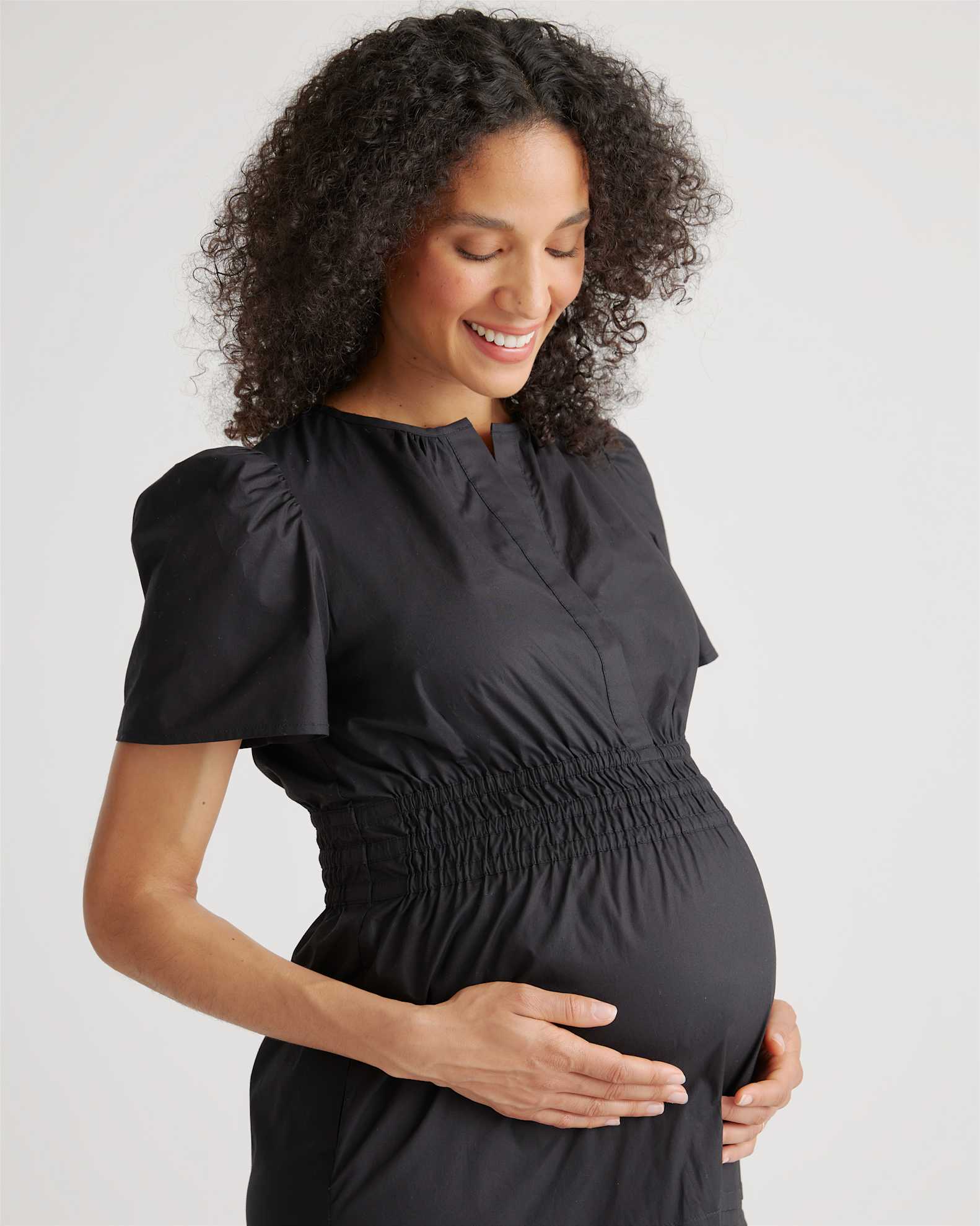 Women's Poplin Maternity Tiered Maxi Dress in Black, Size Medium, Organic Cotton by Quince Women's Poplin Maternity Tiered Maxi Dress in Black, Size Medium, Organic Cotton by Quince