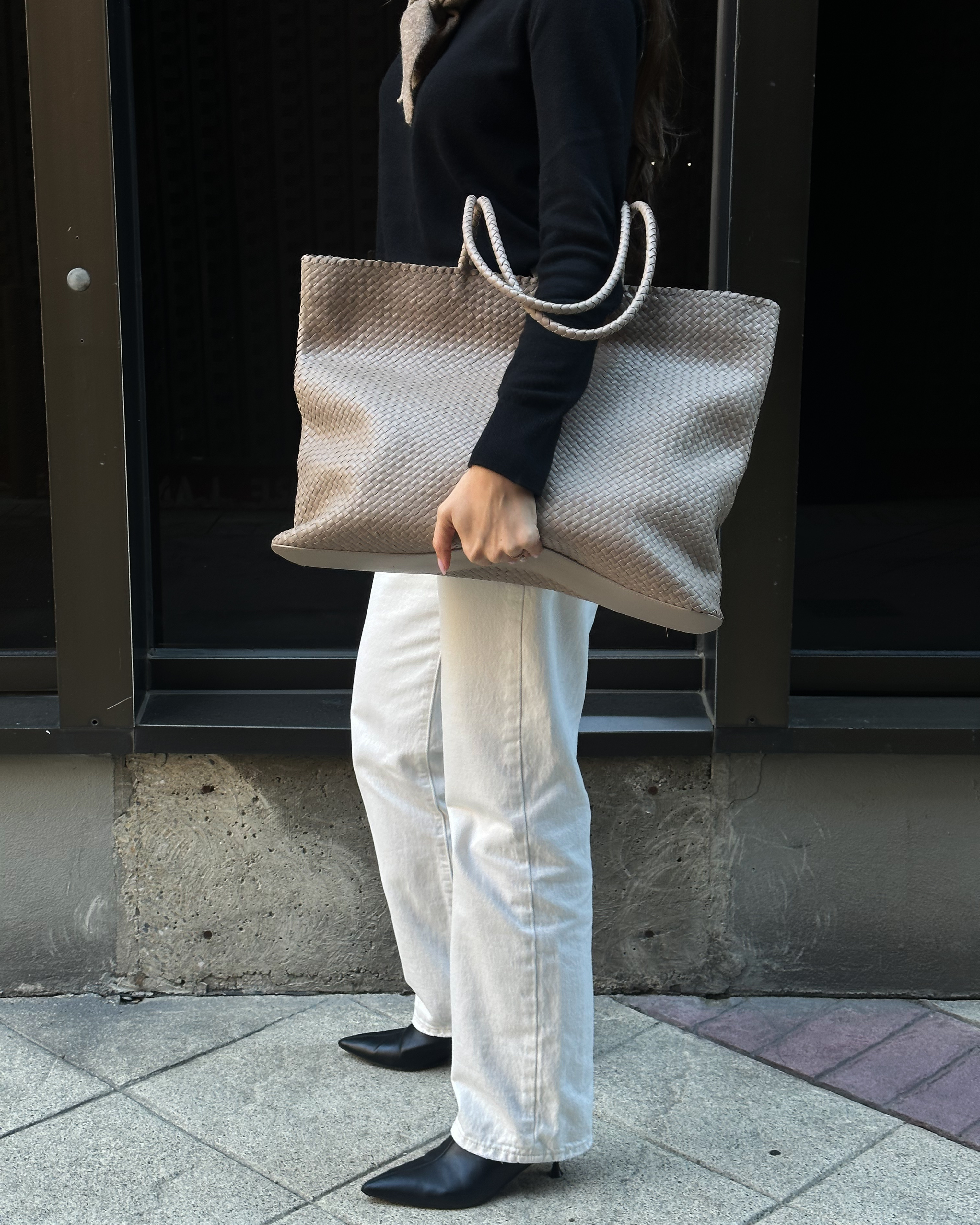 Taupe Italian Leather Handwoven Tote