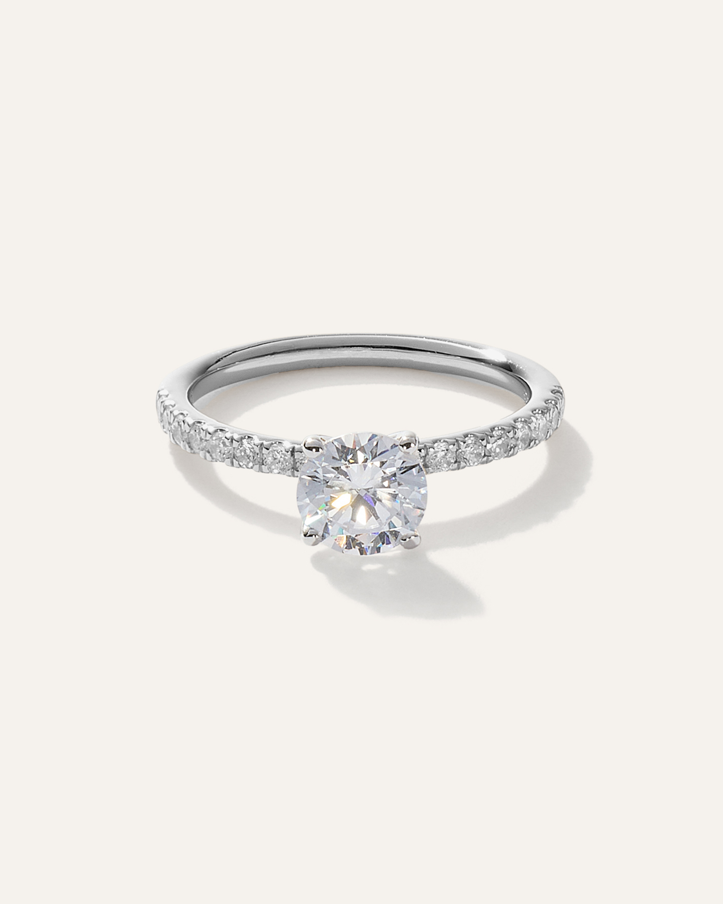 Platinum Lab Grown Diamond Round Petite Pave Engagement Ring - 1ct