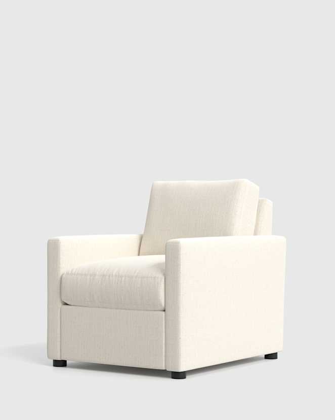 Narrow Track Arm Armchair Performance Linen Weave Snow Front Angle