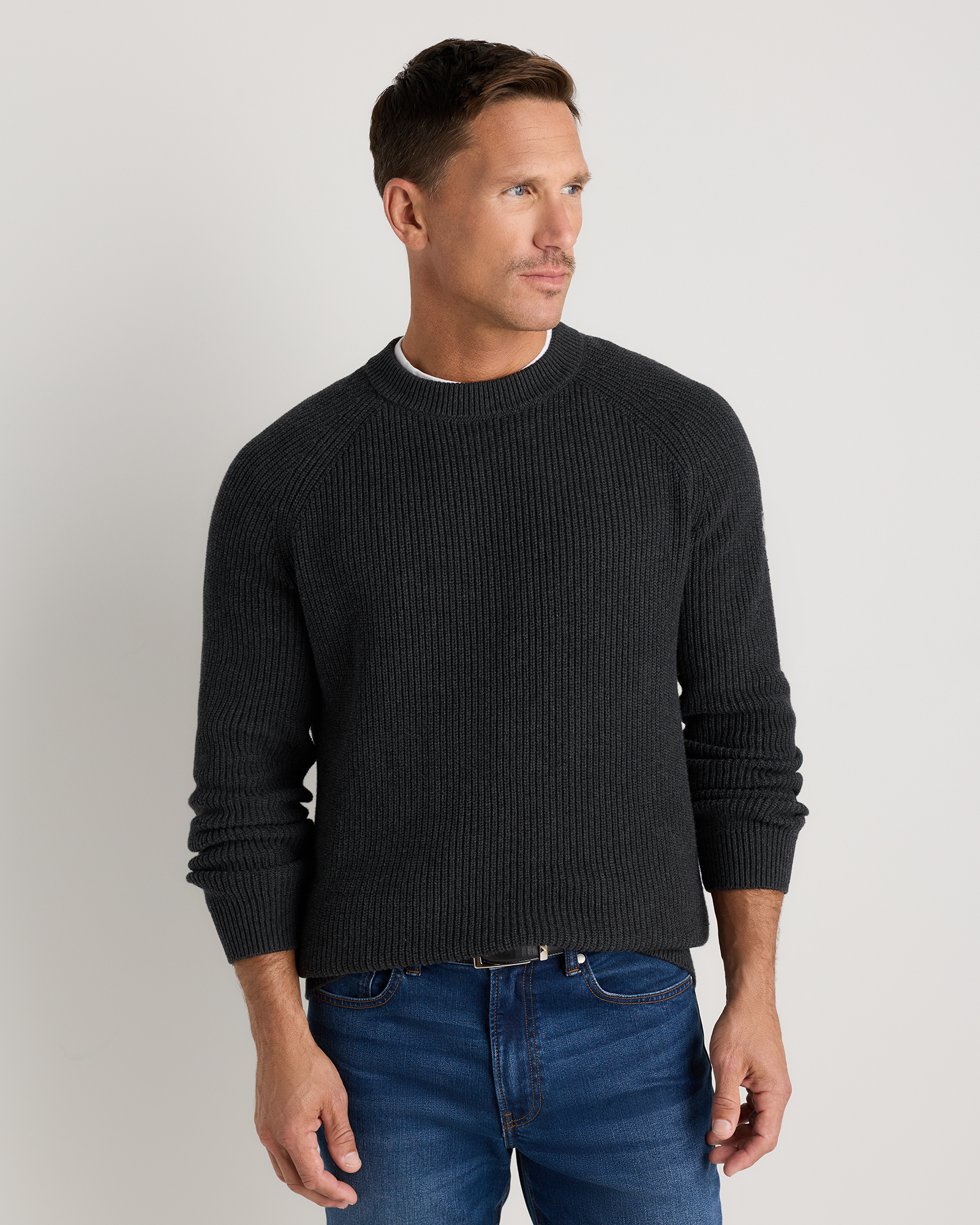 Charcoal 100% Organic Cotton Ribbed Crewneck Sweater
