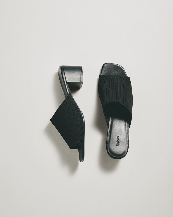 Black Italian Leather & Eco Knit Heeled Mule