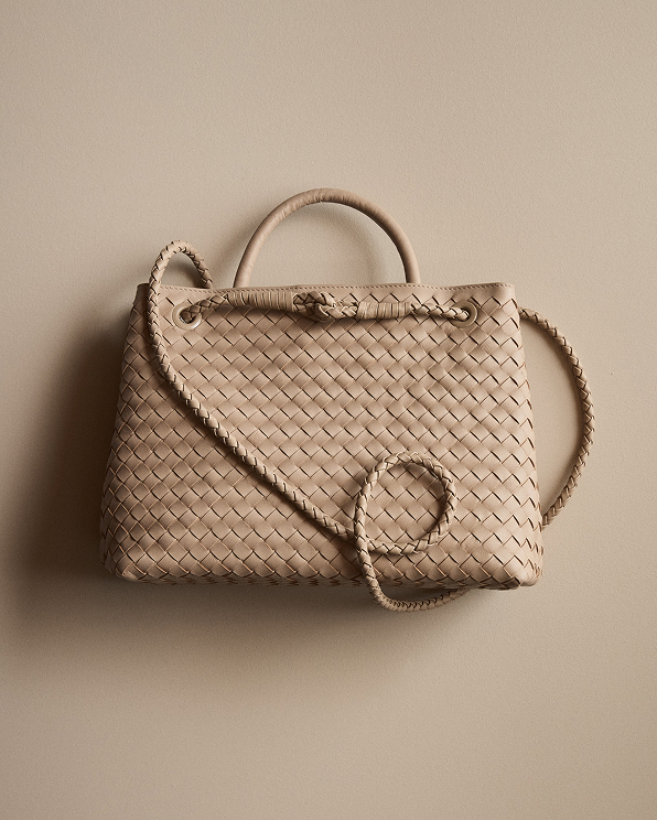Taupe Italian Leather Handwoven Satchel