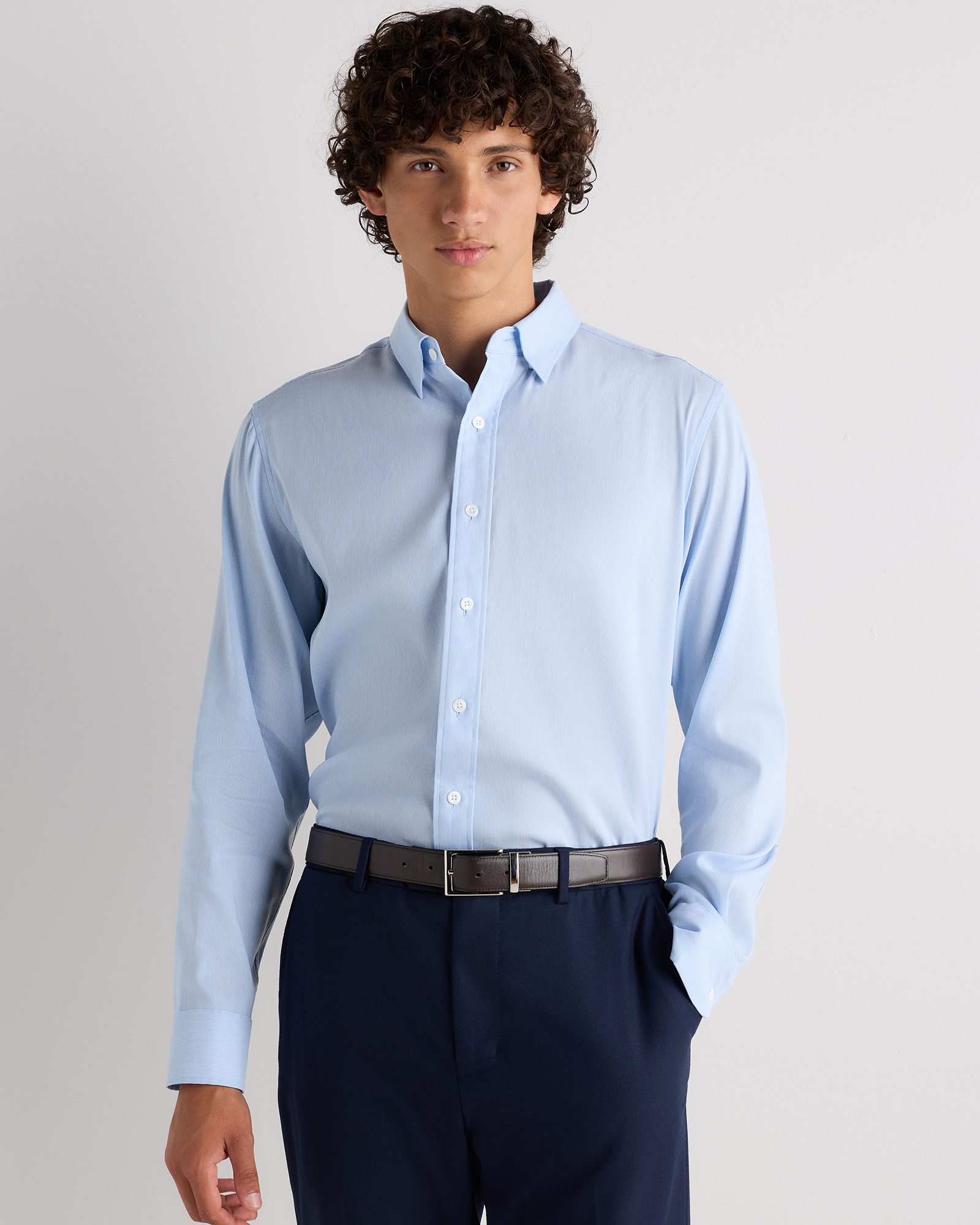 Blue Micro Pinstripe Supima Cotton-Tencel Everyday Shirt