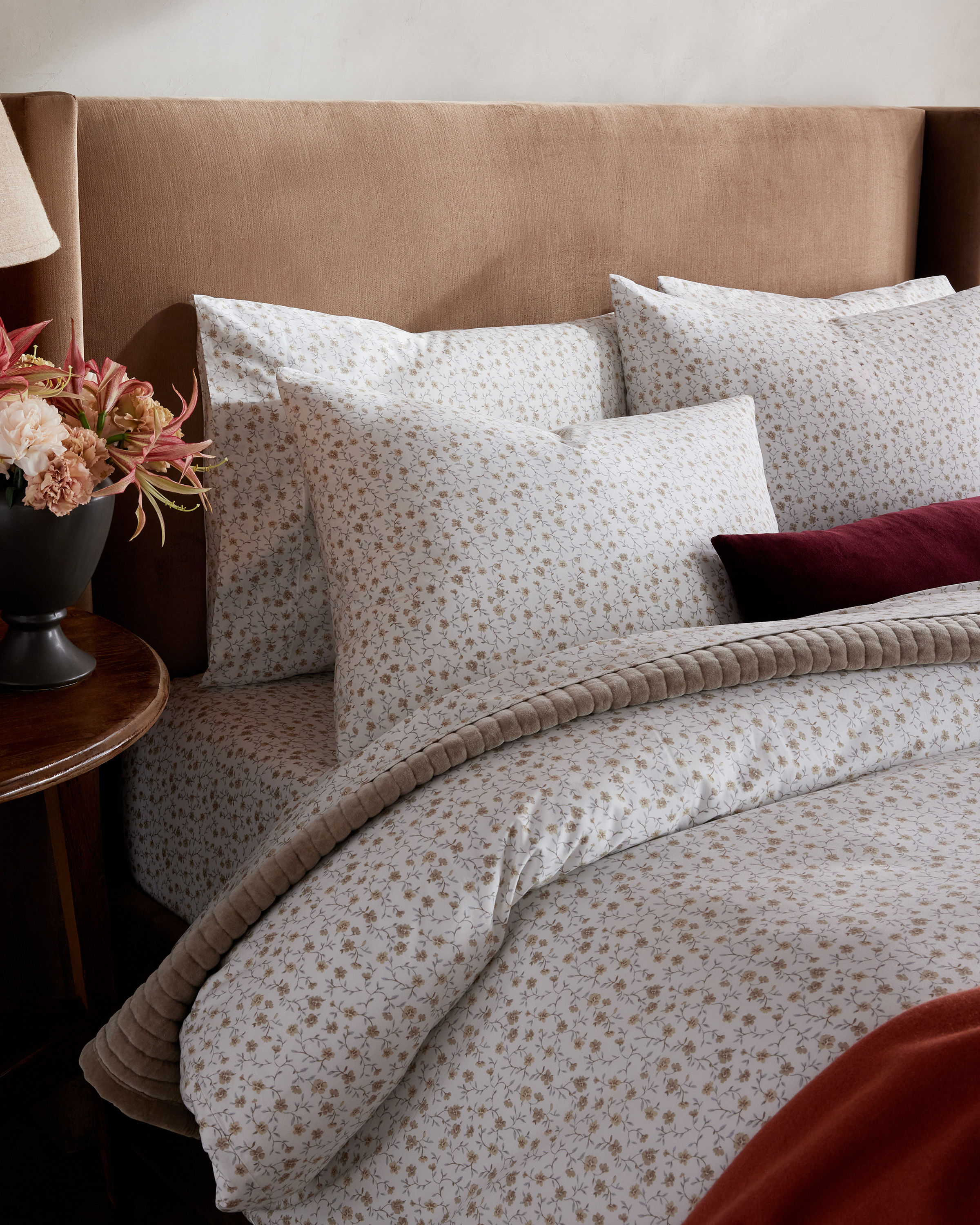 Toffee Florette Classic Organic Percale Floral Sham Set