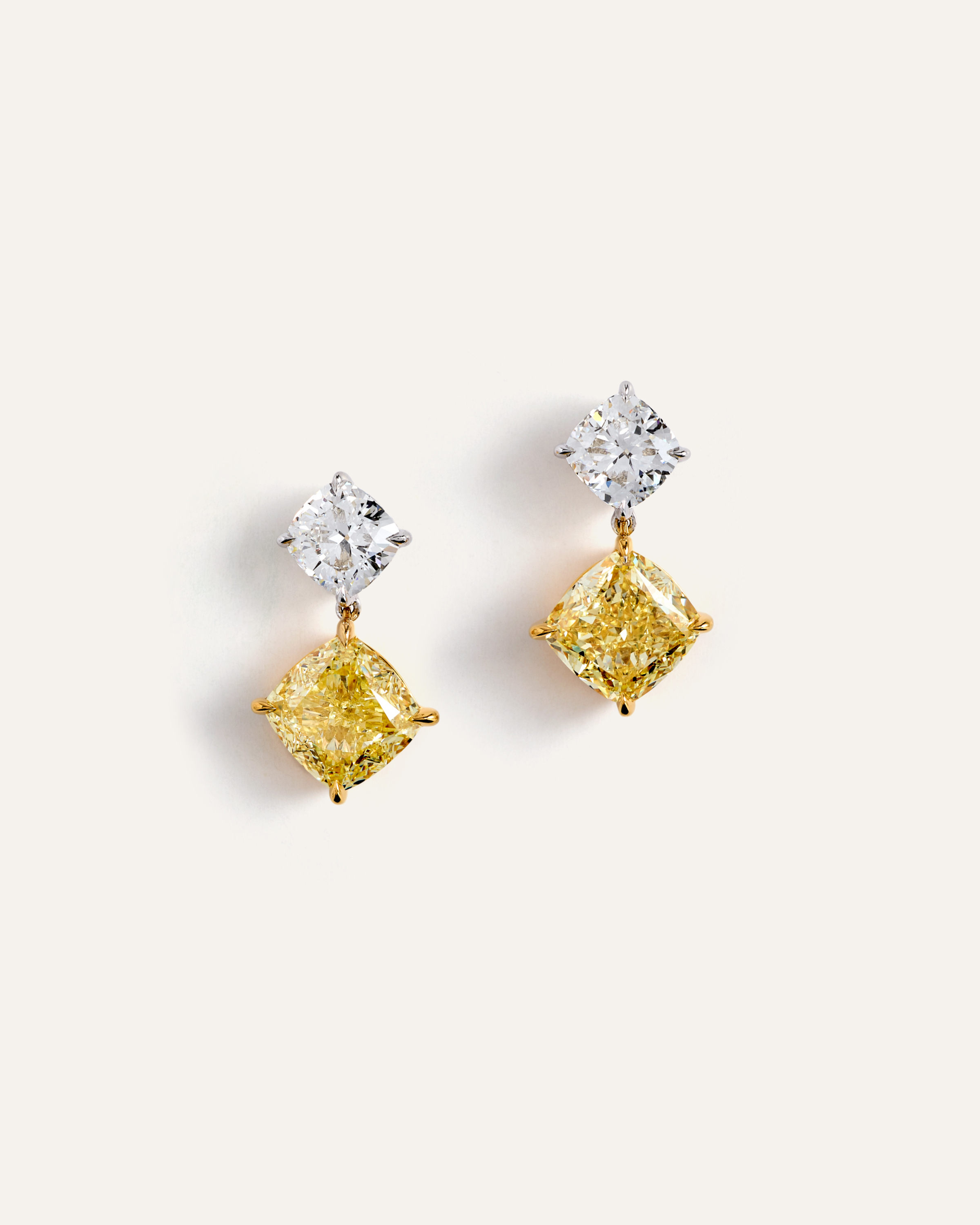 No Color 14K Gold Yellow Lab Grown Diamond Cushion Drop Earrings