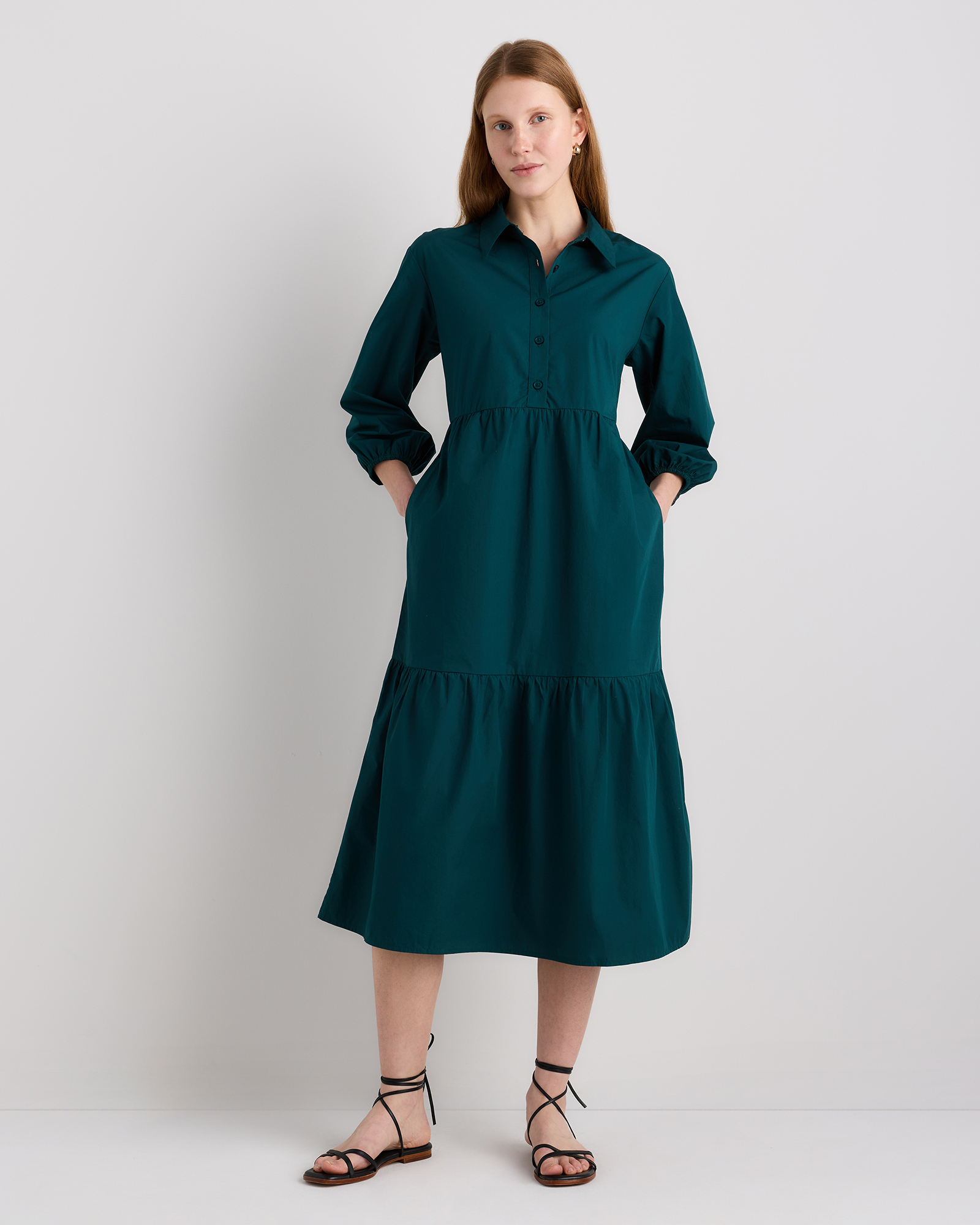 Ocean Green 100% Organic Cotton Poplin Midi Tunic Dress