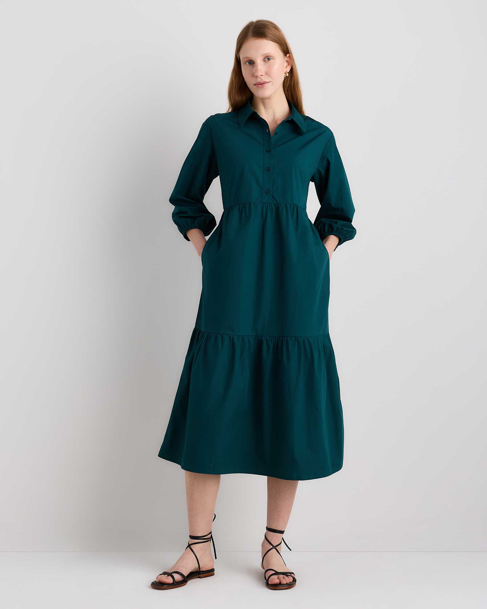midi tunic dress for women Quince Women's Organic Cotton Poplin Midi Tunic Dress, Black, Size XL