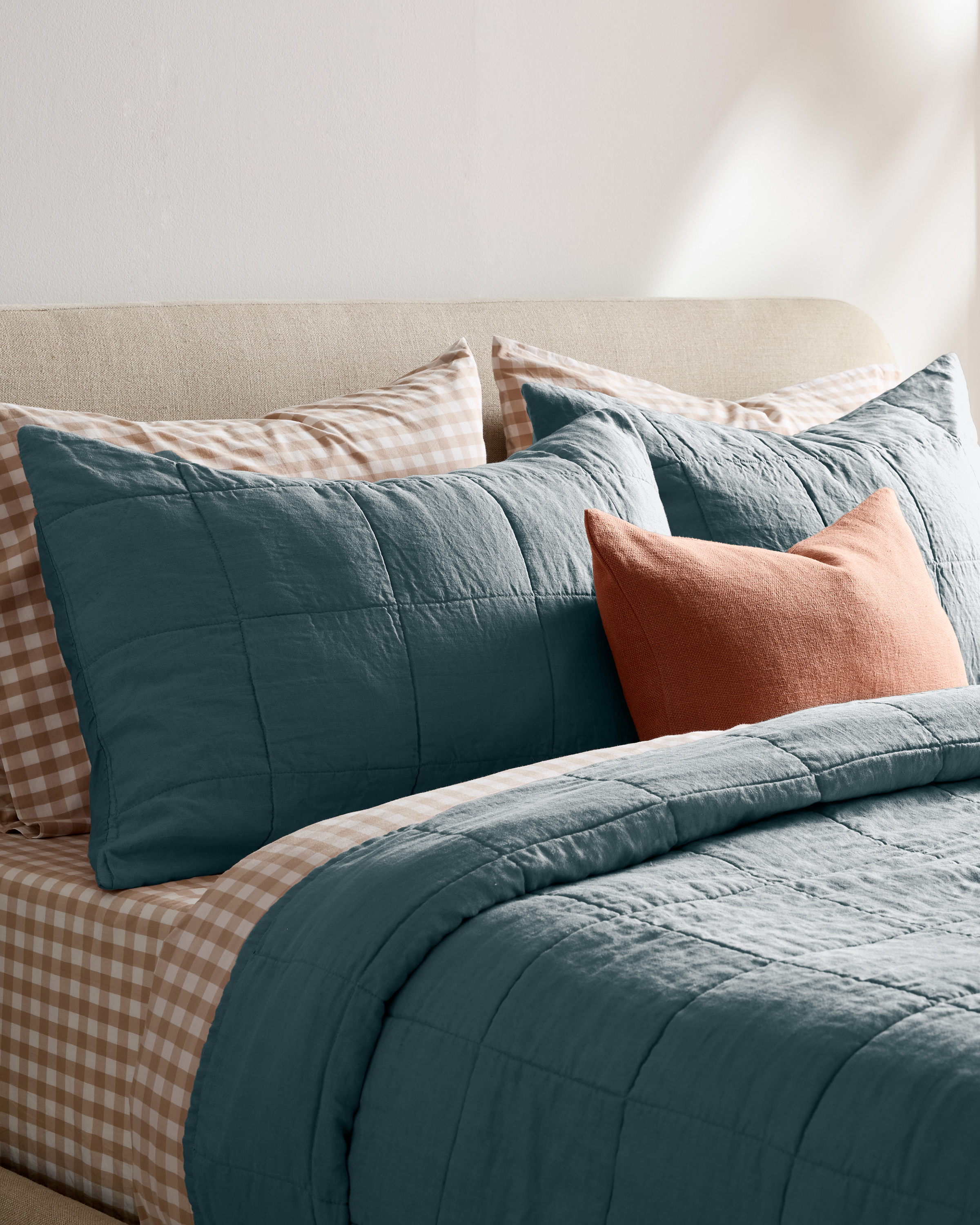 Ocean Lightweight European Linen Box Quilted Sham Set