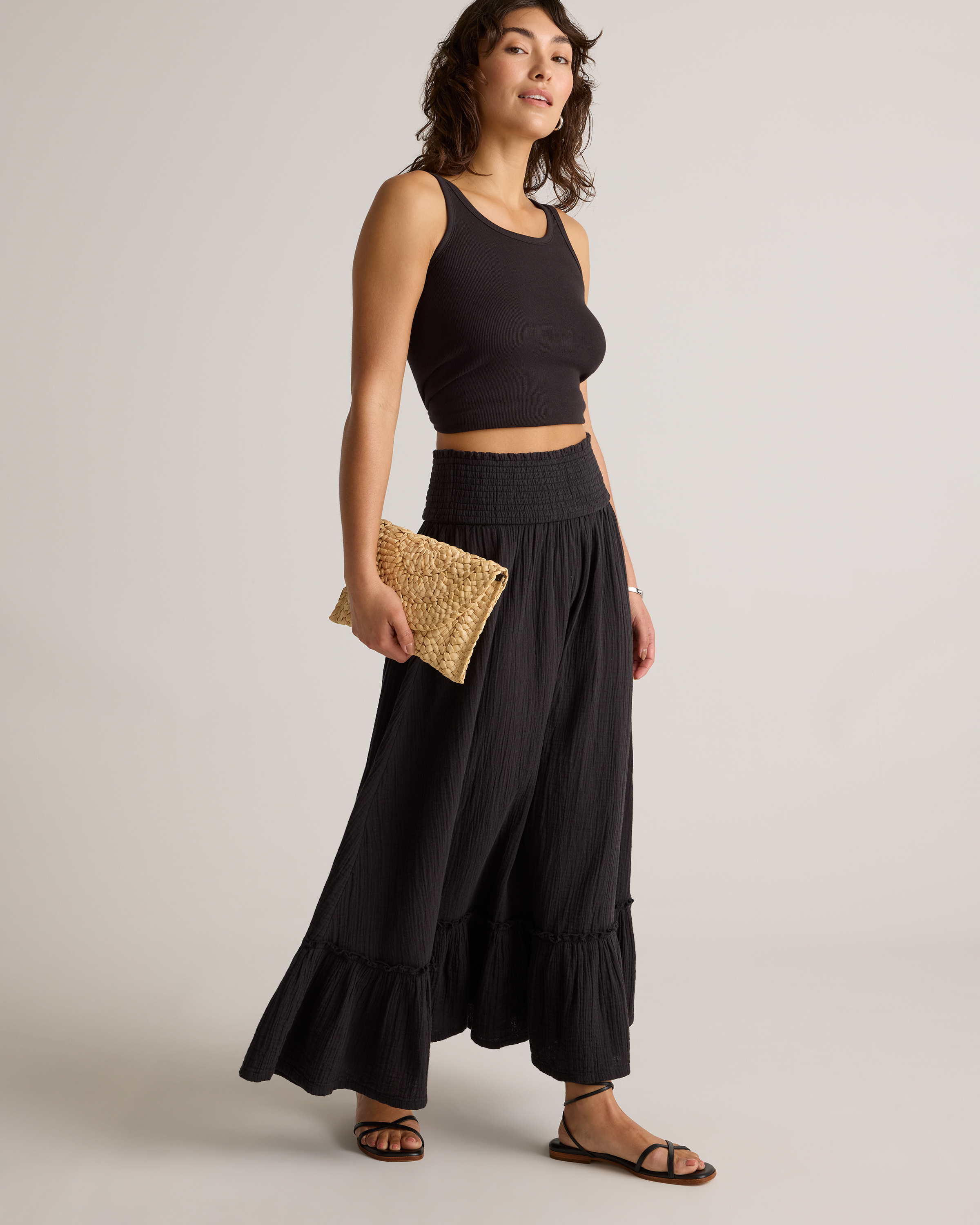 【THE MOZZ】Ten Long Skirt 100% Organic Cotton Gauze Smocked Maxi Skirt