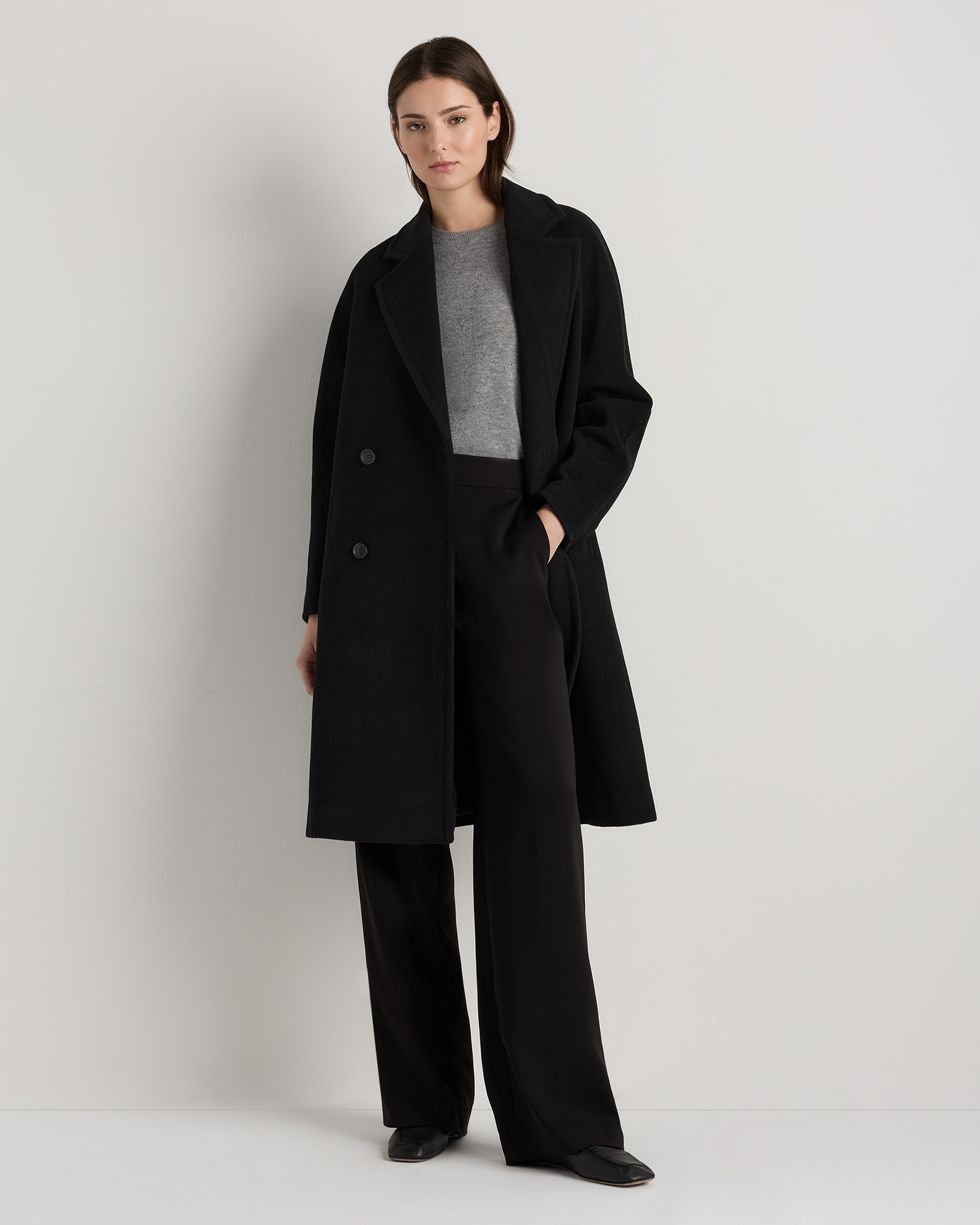 Black Wool Cashmere Double-Breasted Slouch Coat