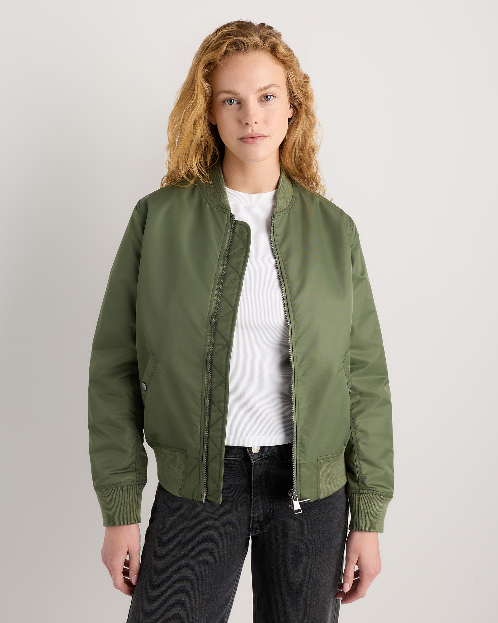 Classic Sage Green Flight Nylon Bomber Jacket