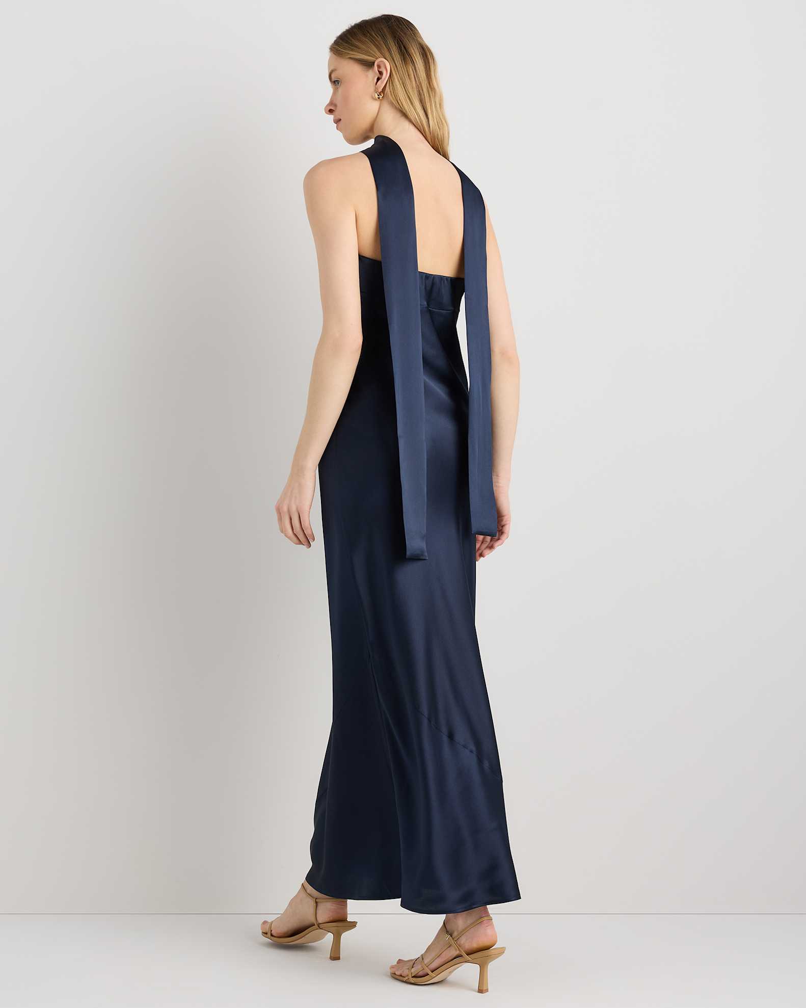 100% Washable Silk Strapless Scarf Maxi Dress in Navy 100% Washable Silk Strapless Scarf Maxi Dress in Navy