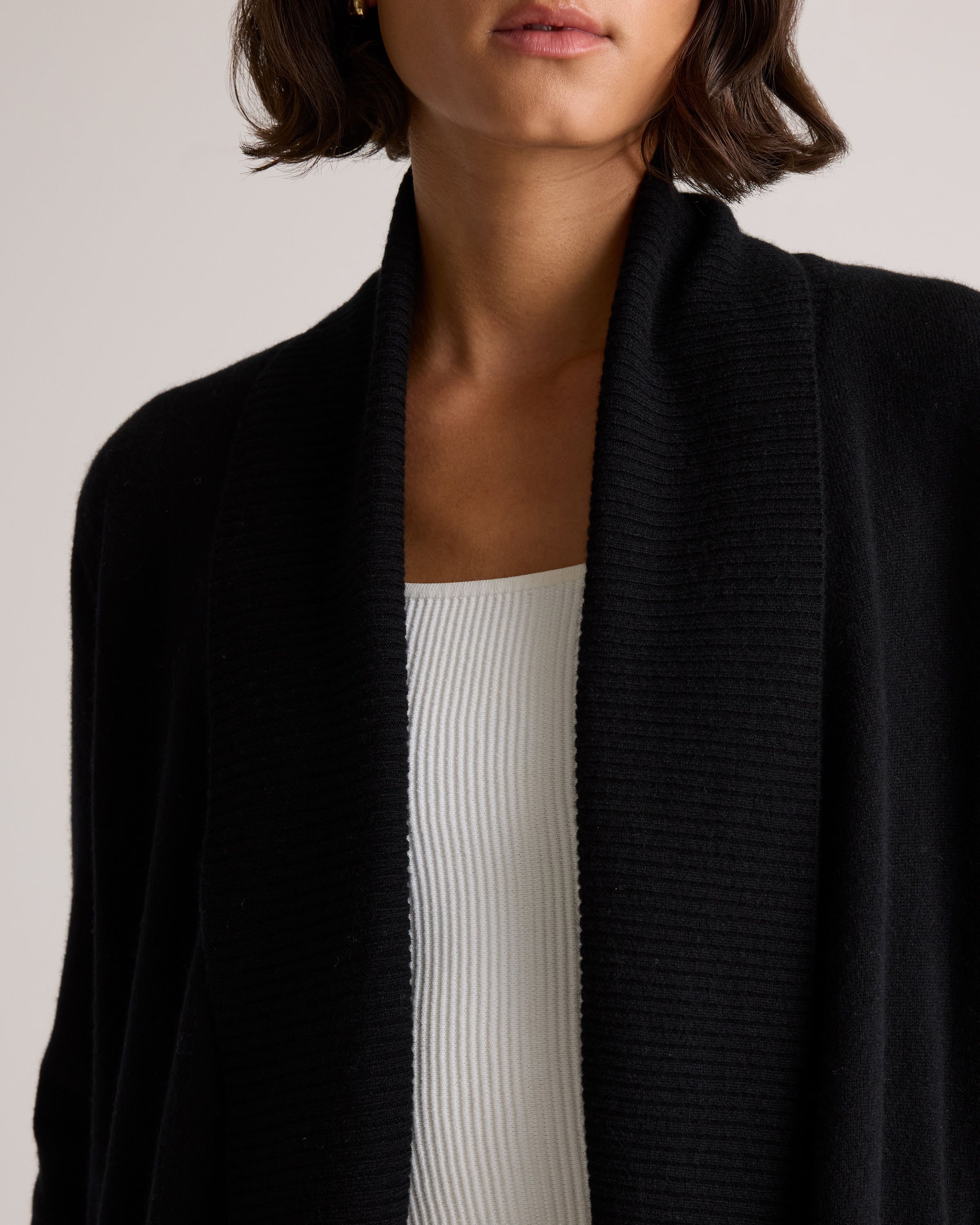 Mongolian Cashmere Open Cardigan Sweater in Black