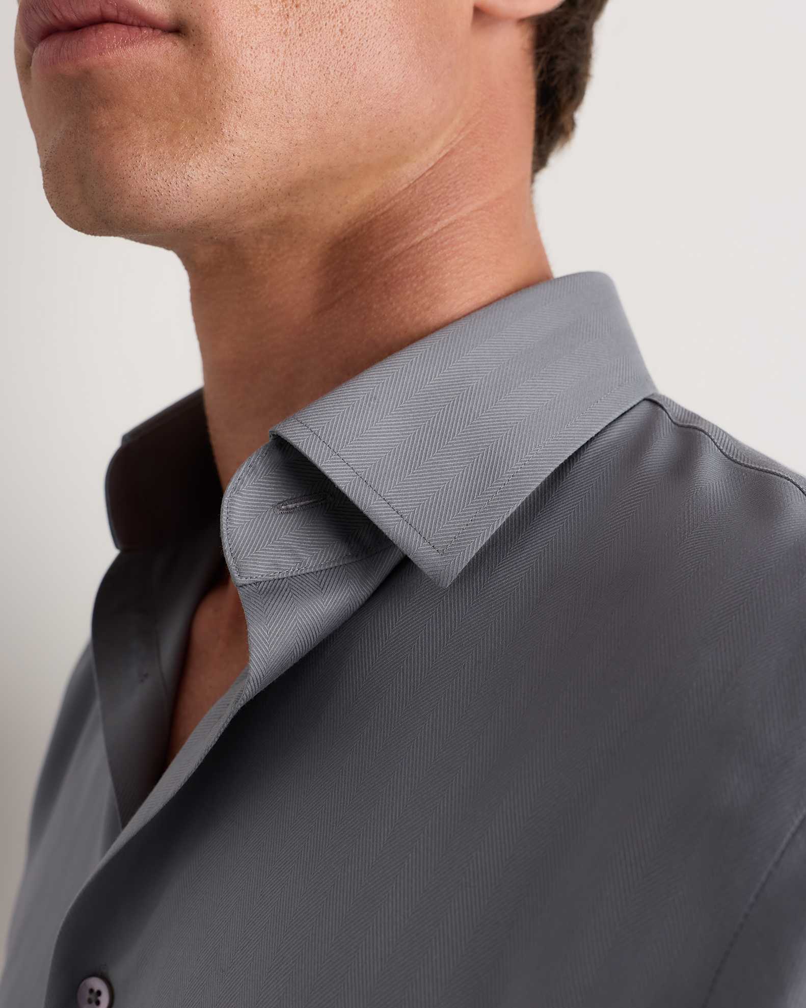 Men's Supima Cotton Herringbone Dress Shirt in Grey, Size Small by Quince Men's Supima Cotton Herringbone Dress Shirt in Grey, Size Small by Quince