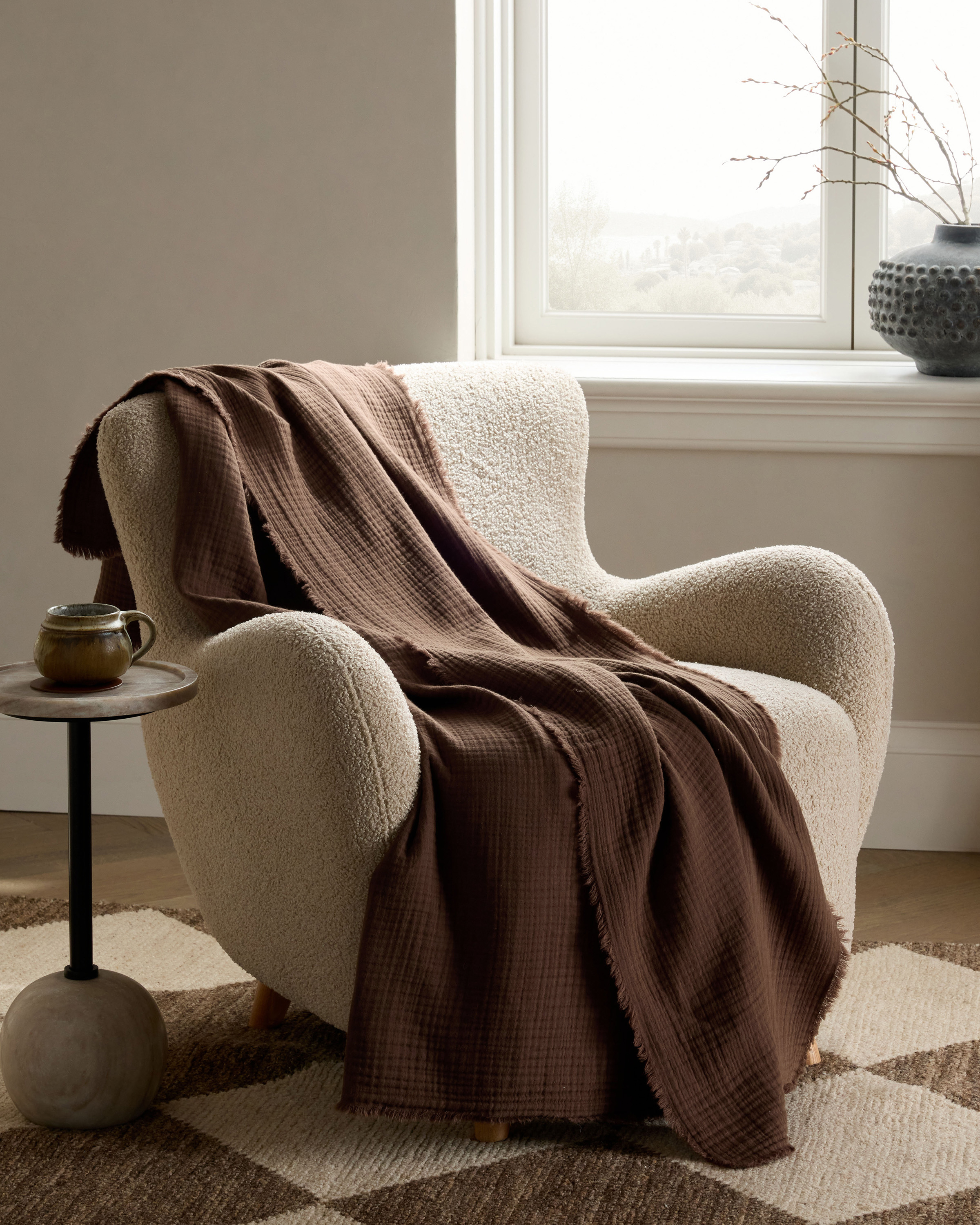 Organic Airy Gauze Throw - Chocolate