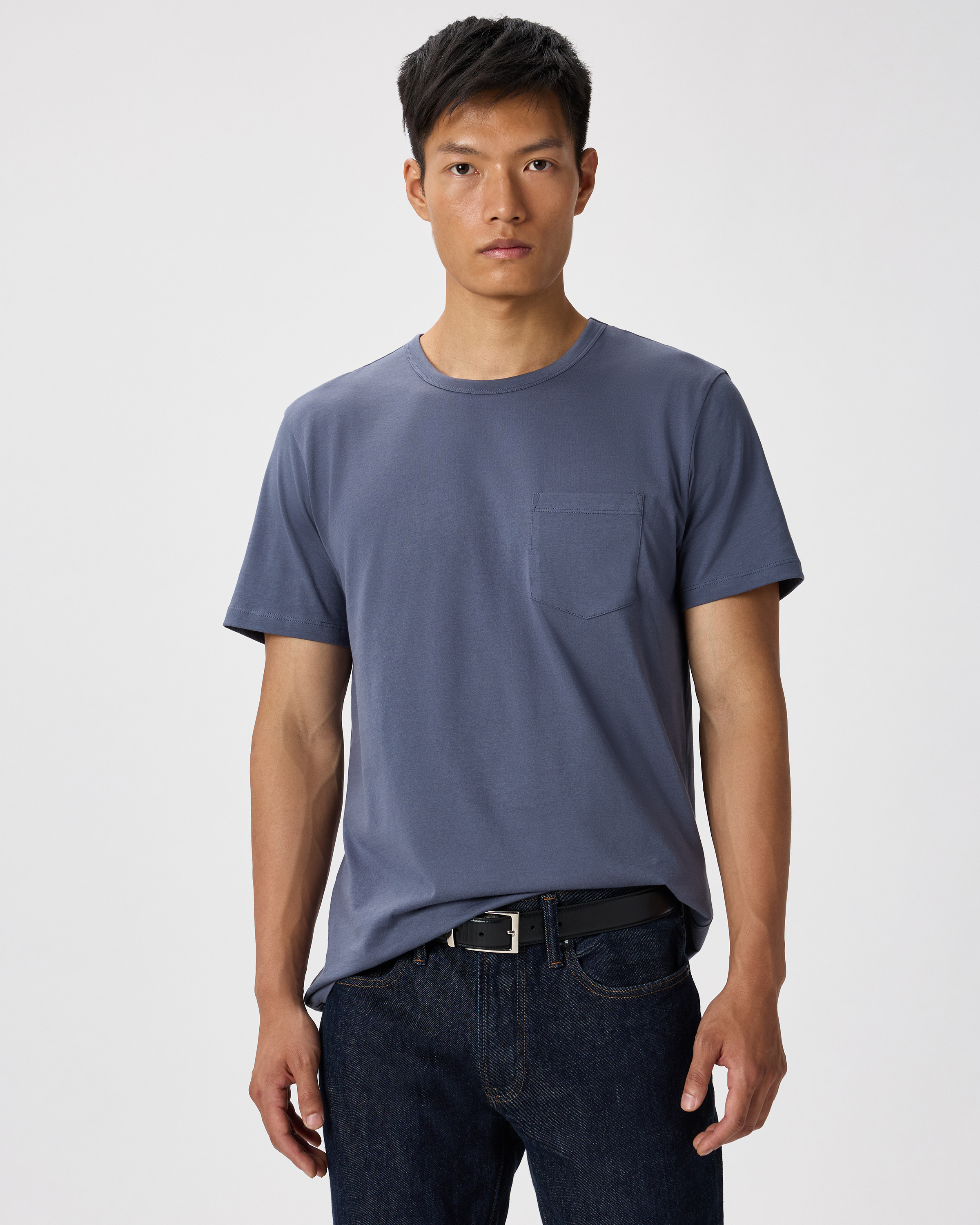 Faded Indigo T-shirt Luxe Touch 100 % coton Pima à poche
