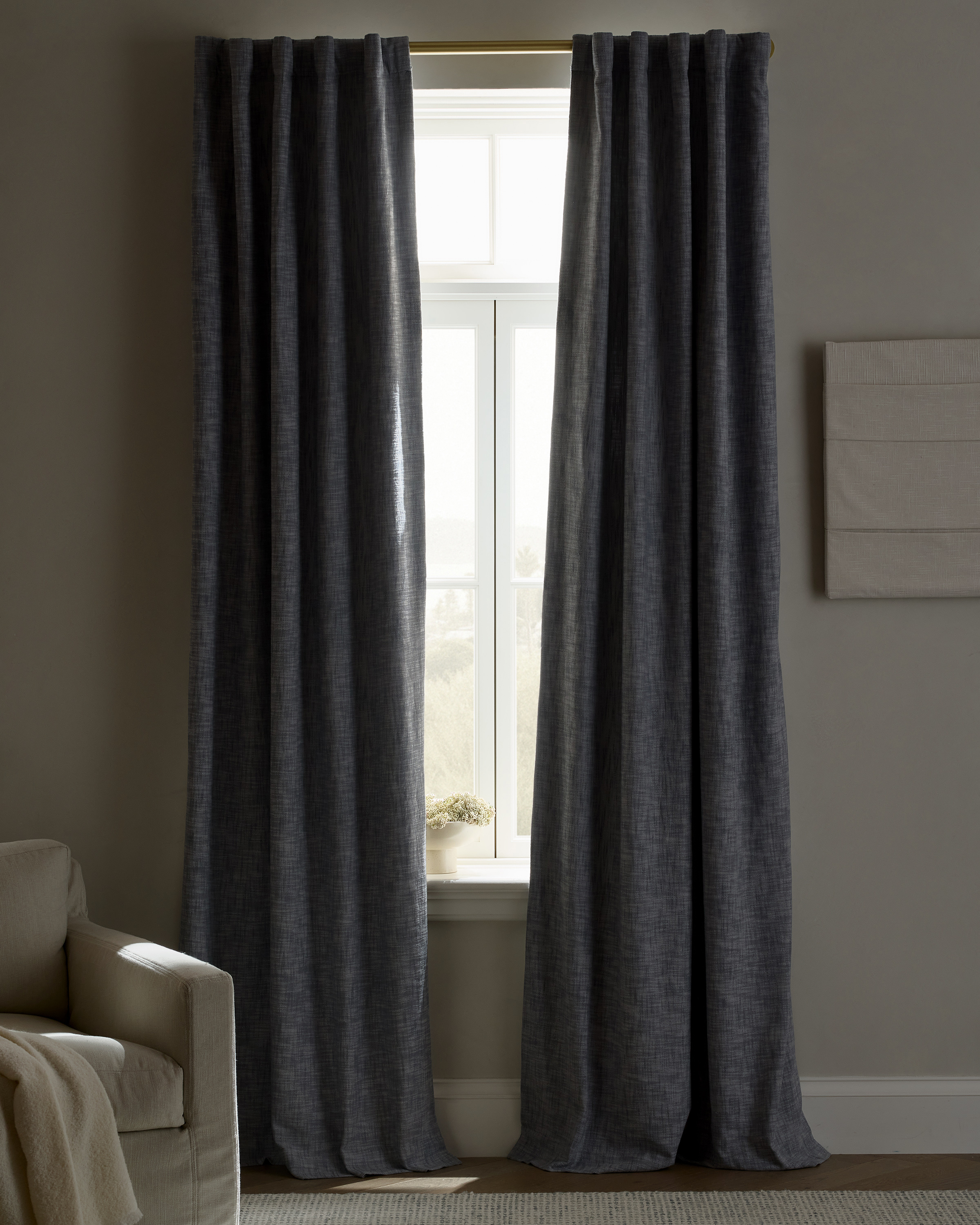 Blue Textured Cotton True Blackout Curtain