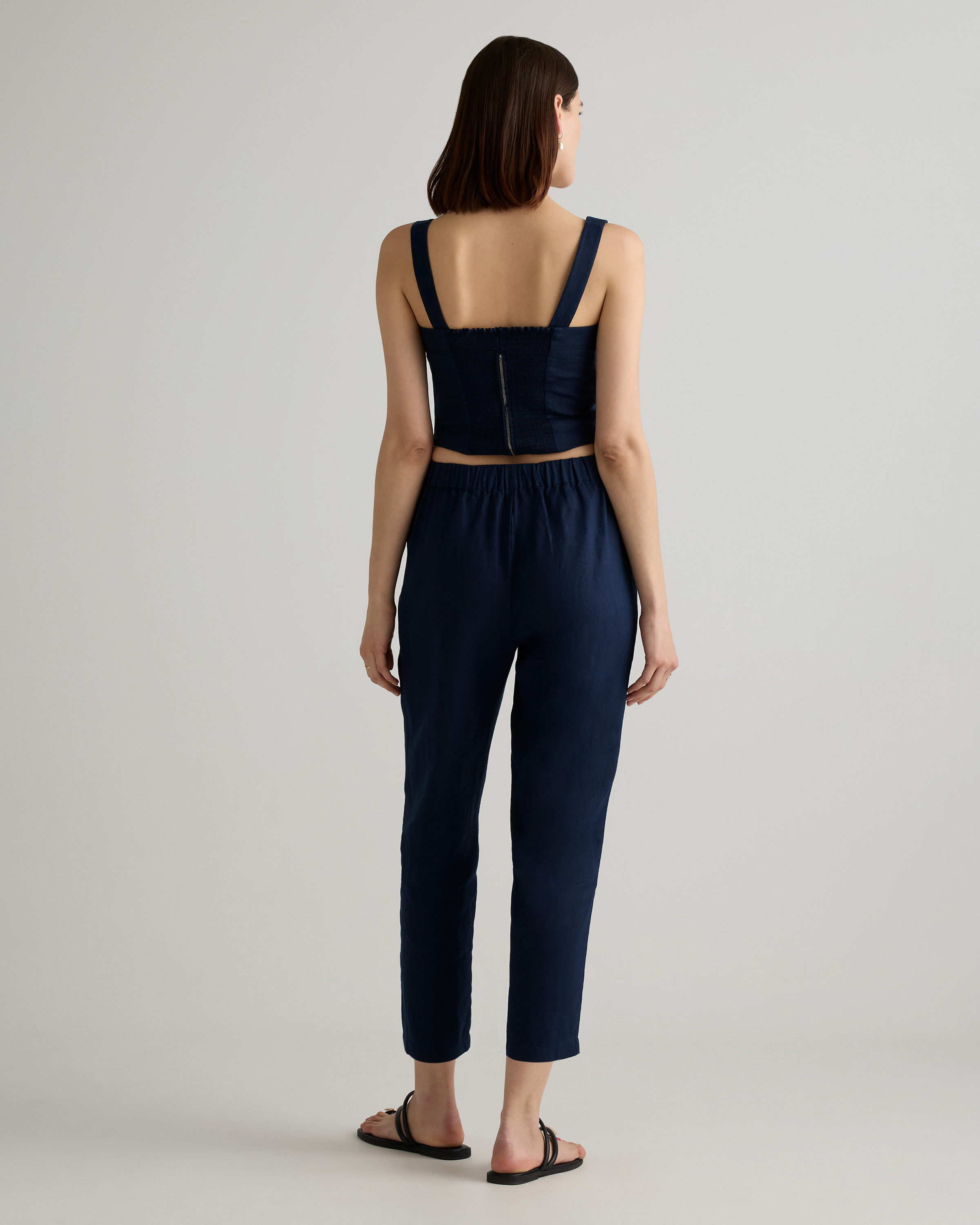 100% European Linen Tapered Ankle Pants in Deep Navy display picture 1