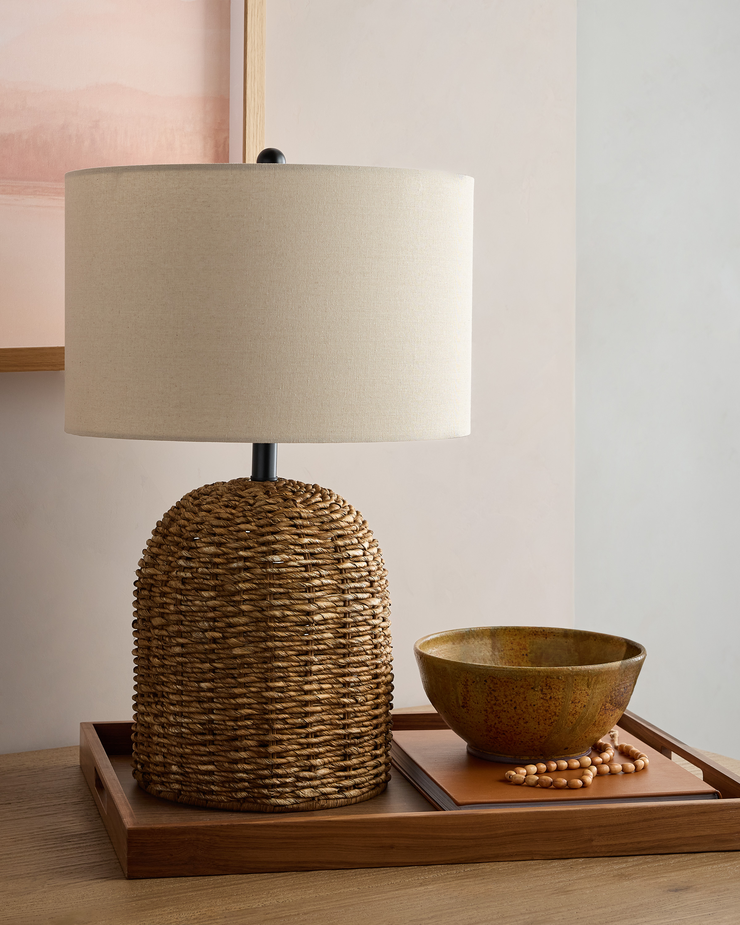 Rattan Table Lamp with Linen Shade - thumbnail 4