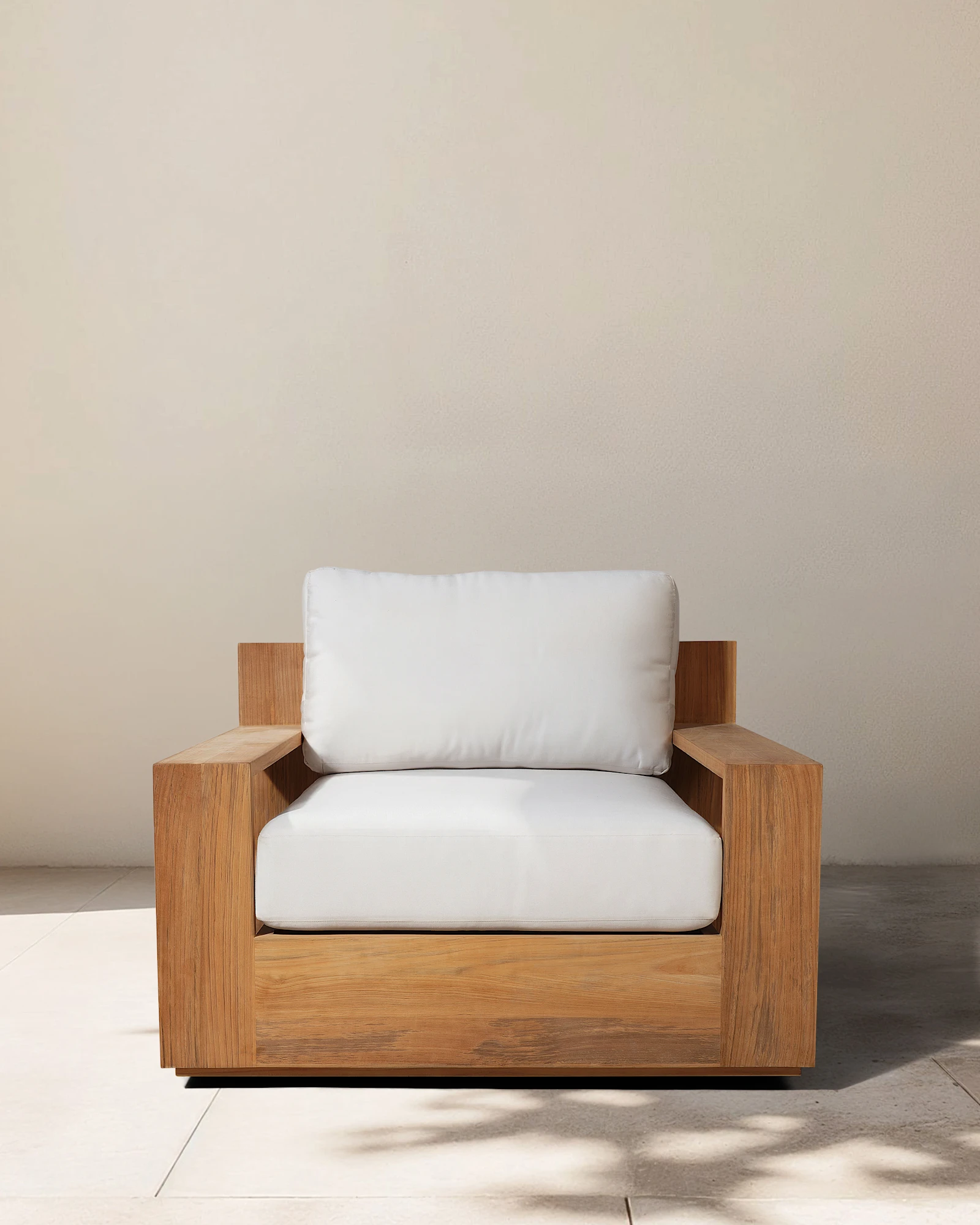 Solid Teak Outdoor Lounge Chair in Natural Teak/Canvas