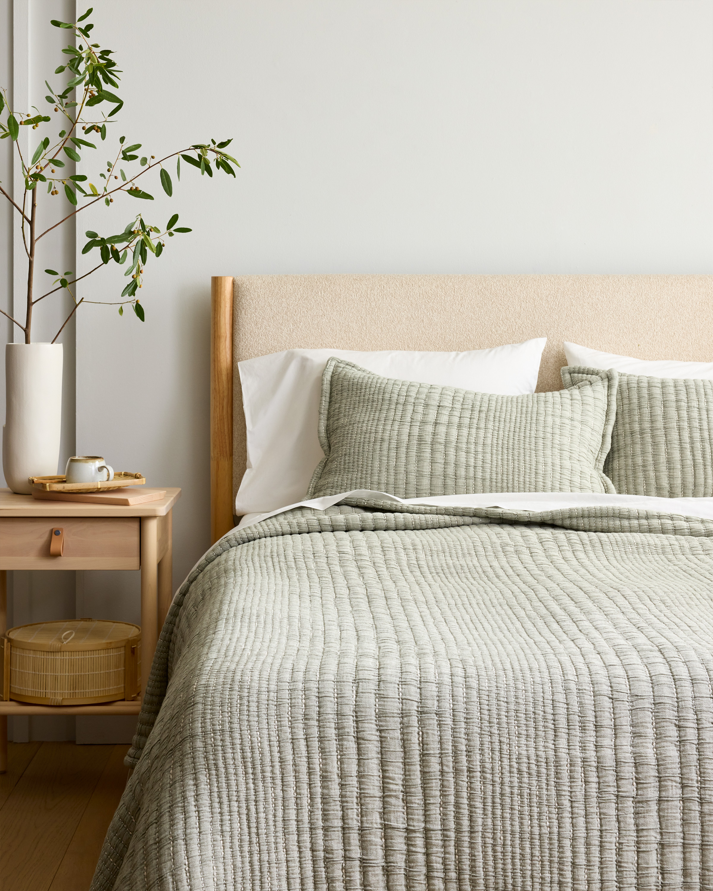 Organic Cotton Channel Quilted Sham Set in Green