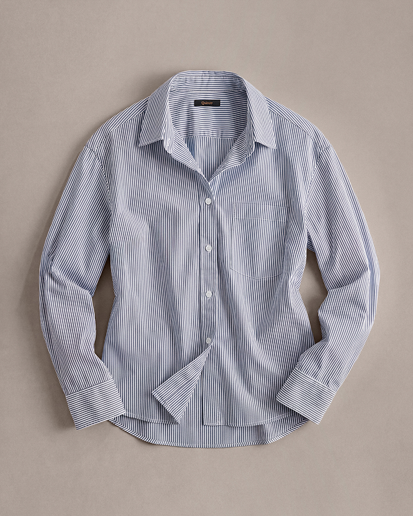 Light Blue Stripe 100% Organic Cotton Poplin Long Sleeve Shirt  