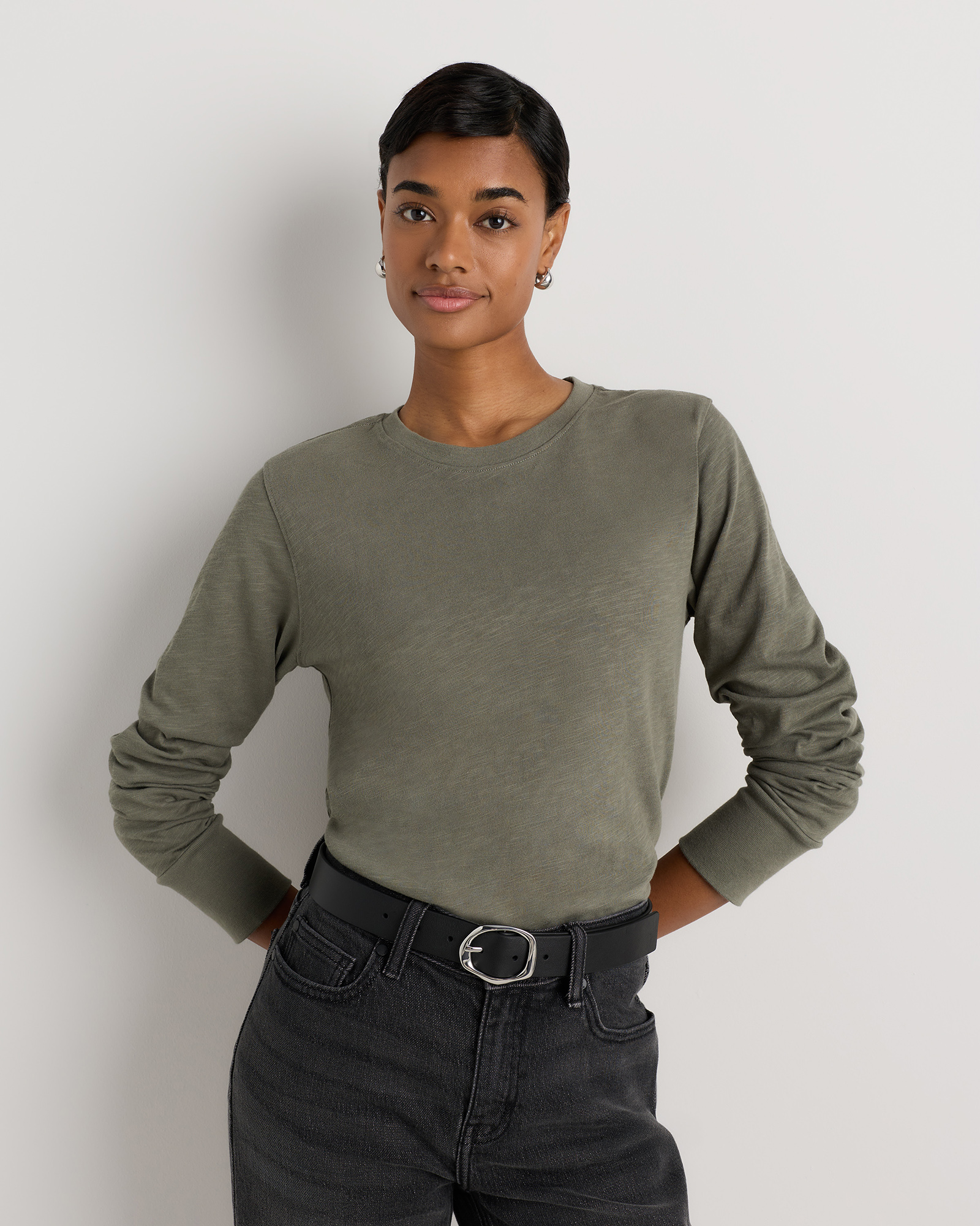 Smoked Thyme Green 100% Organic Cotton Slub Long Sleeve Tee