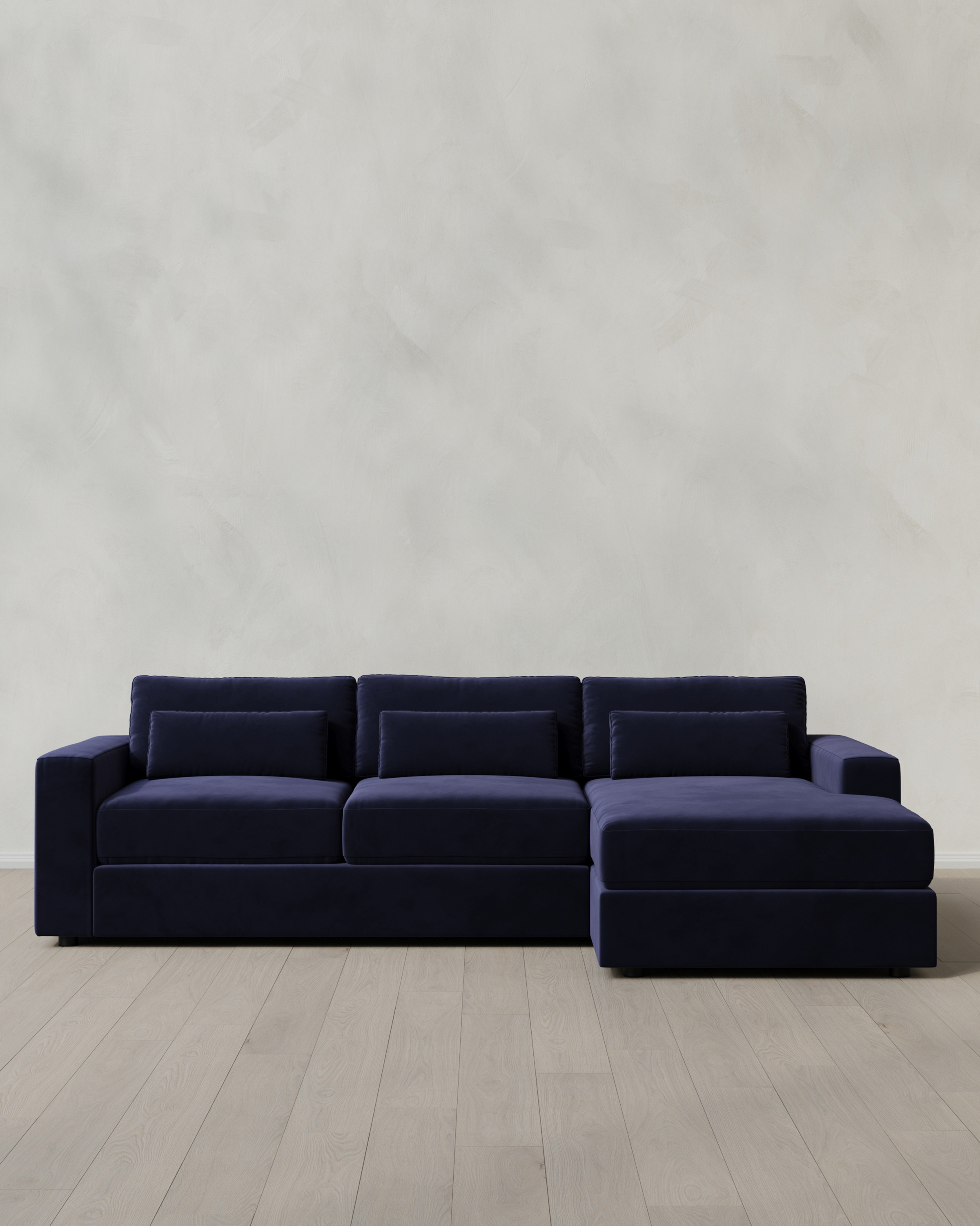 Midnight Ashford Deep Seat Chaise Sectional in Performance Velvet