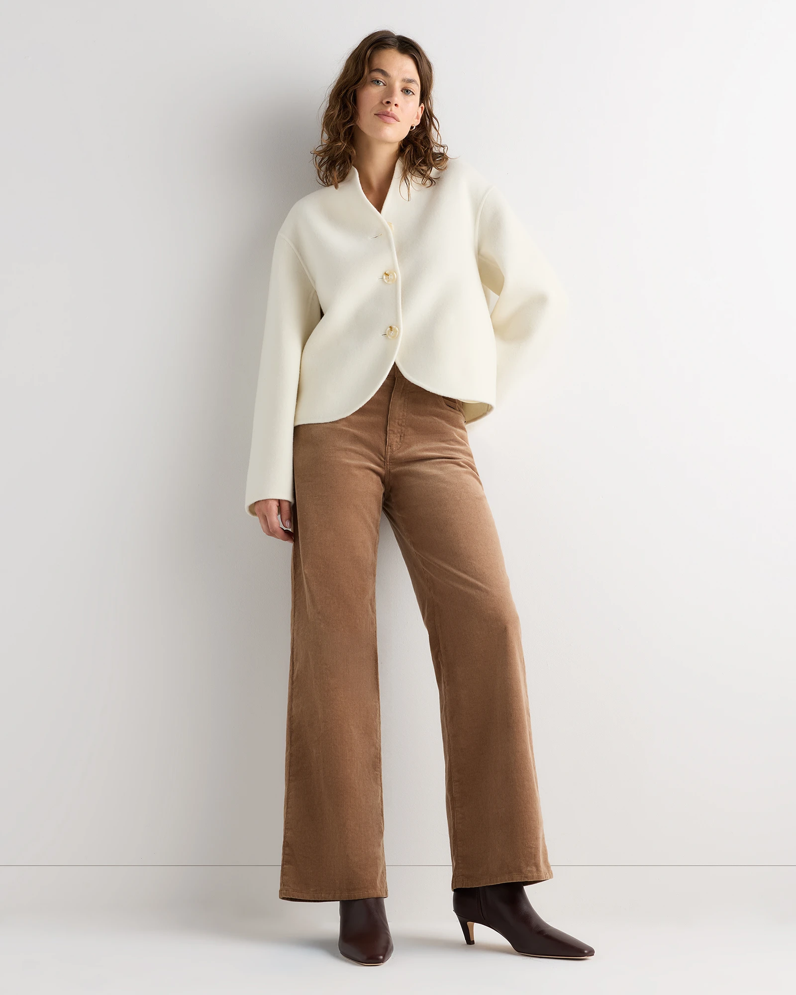 Double-Faced Merino Wool Collarless Cropped Jacket