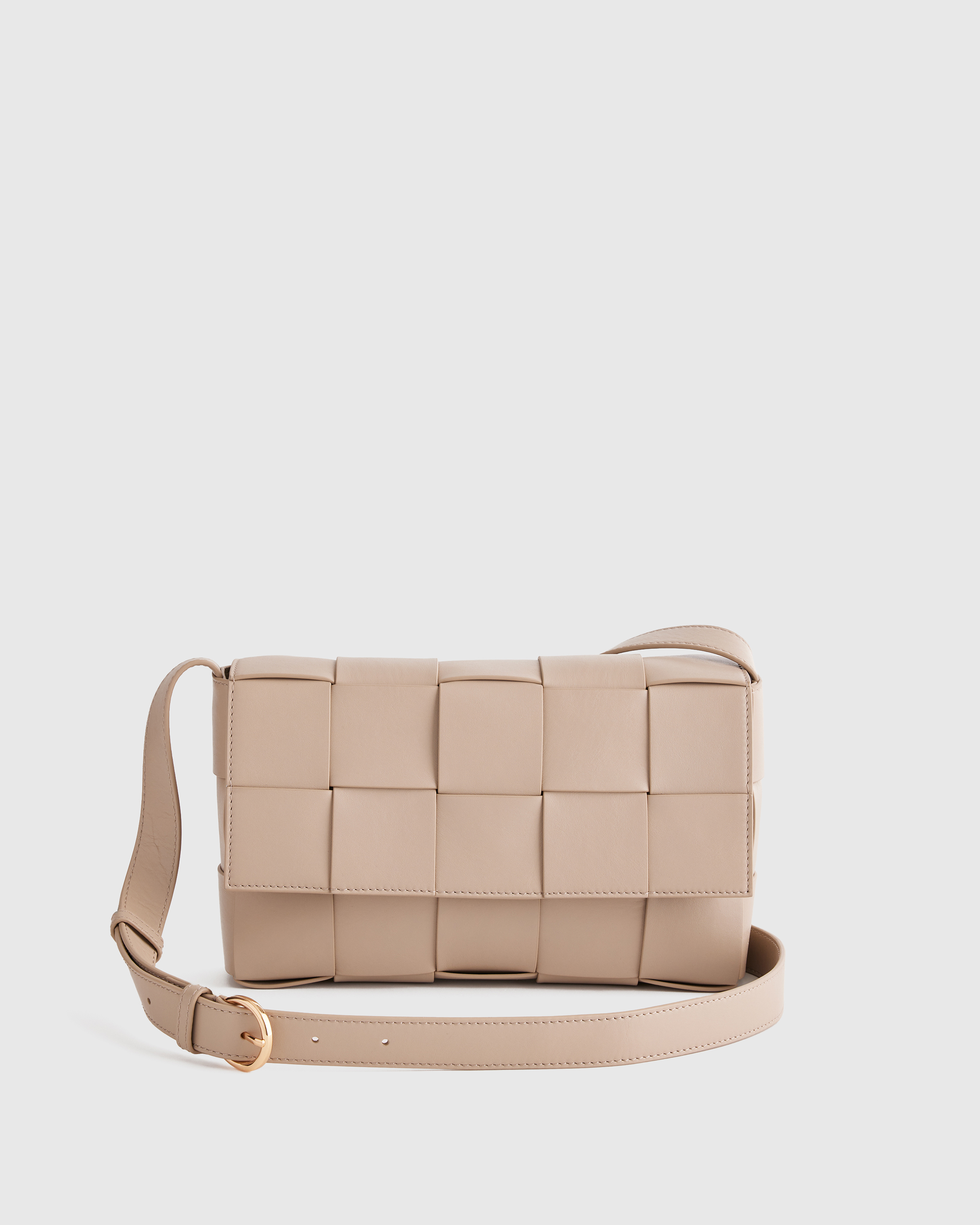 Quince Women's Italian Leather Handwoven Flap Crossbody In Taupe