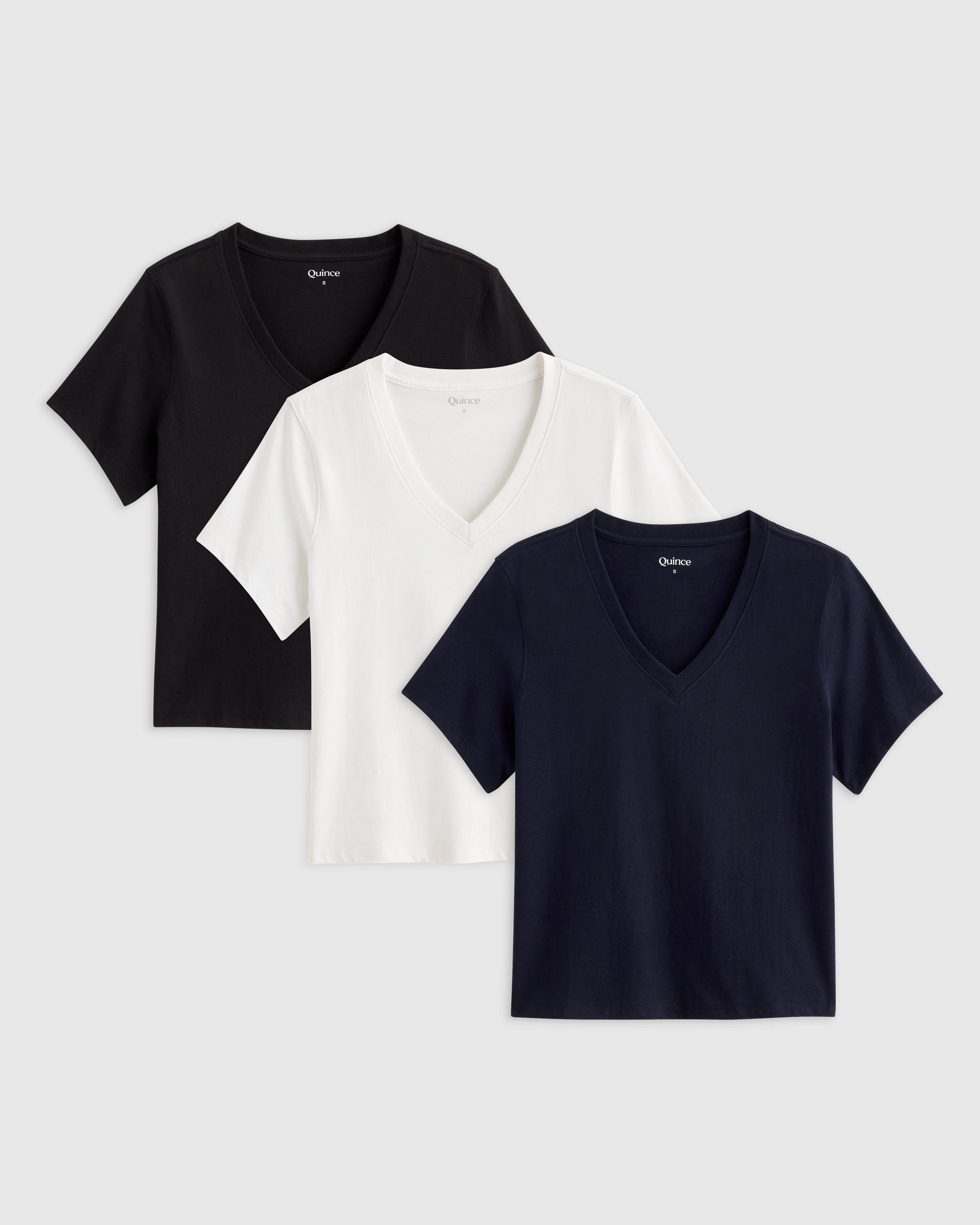 True Black 100% Organic Cotton Boxy V-Neck Tee 3 Pack Bundle