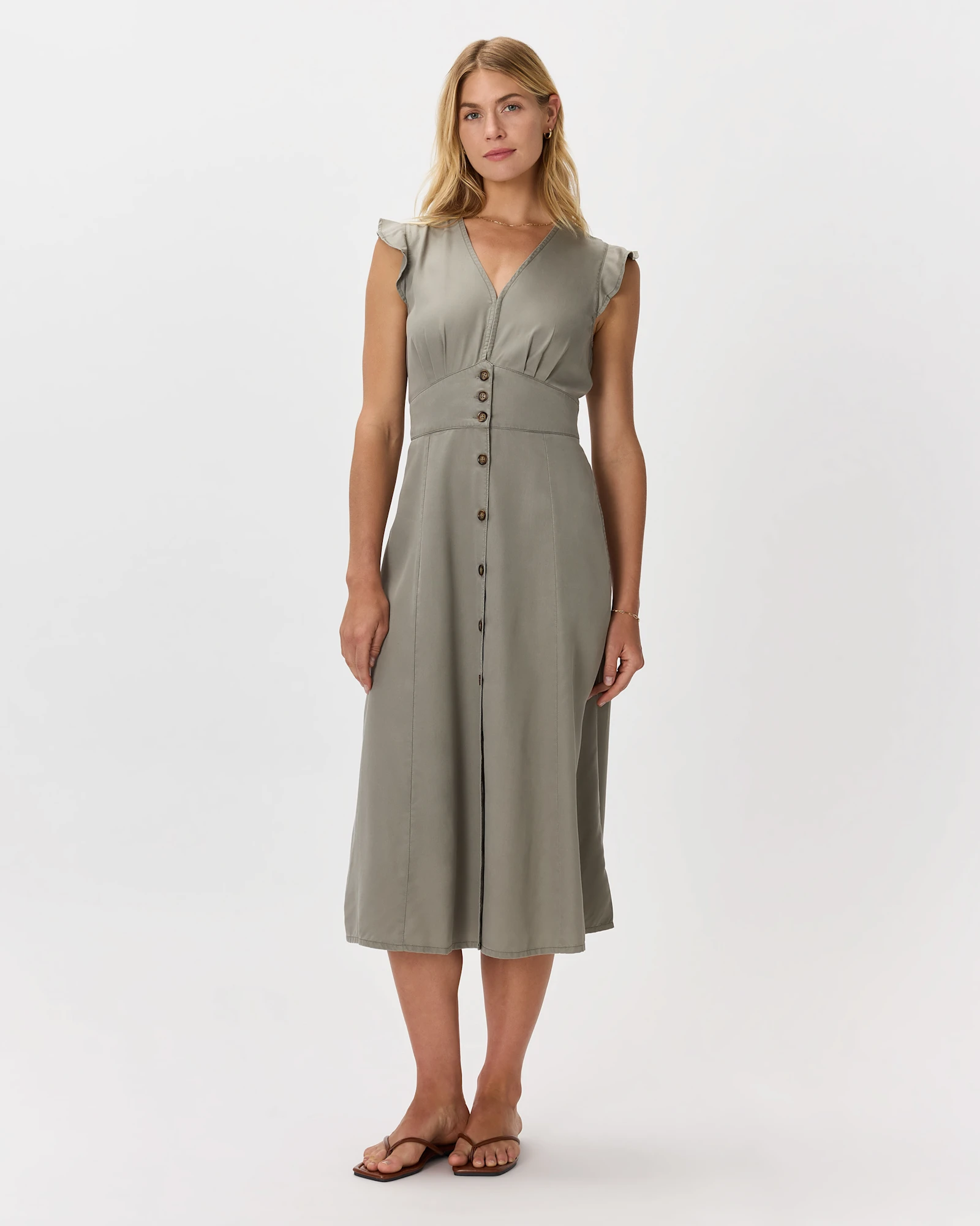 Vintage Wash Tencel Button Front Midi Dress in Midnight Blue Vintage Wash Tencel Button Front Midi Dress in Midnight Blue