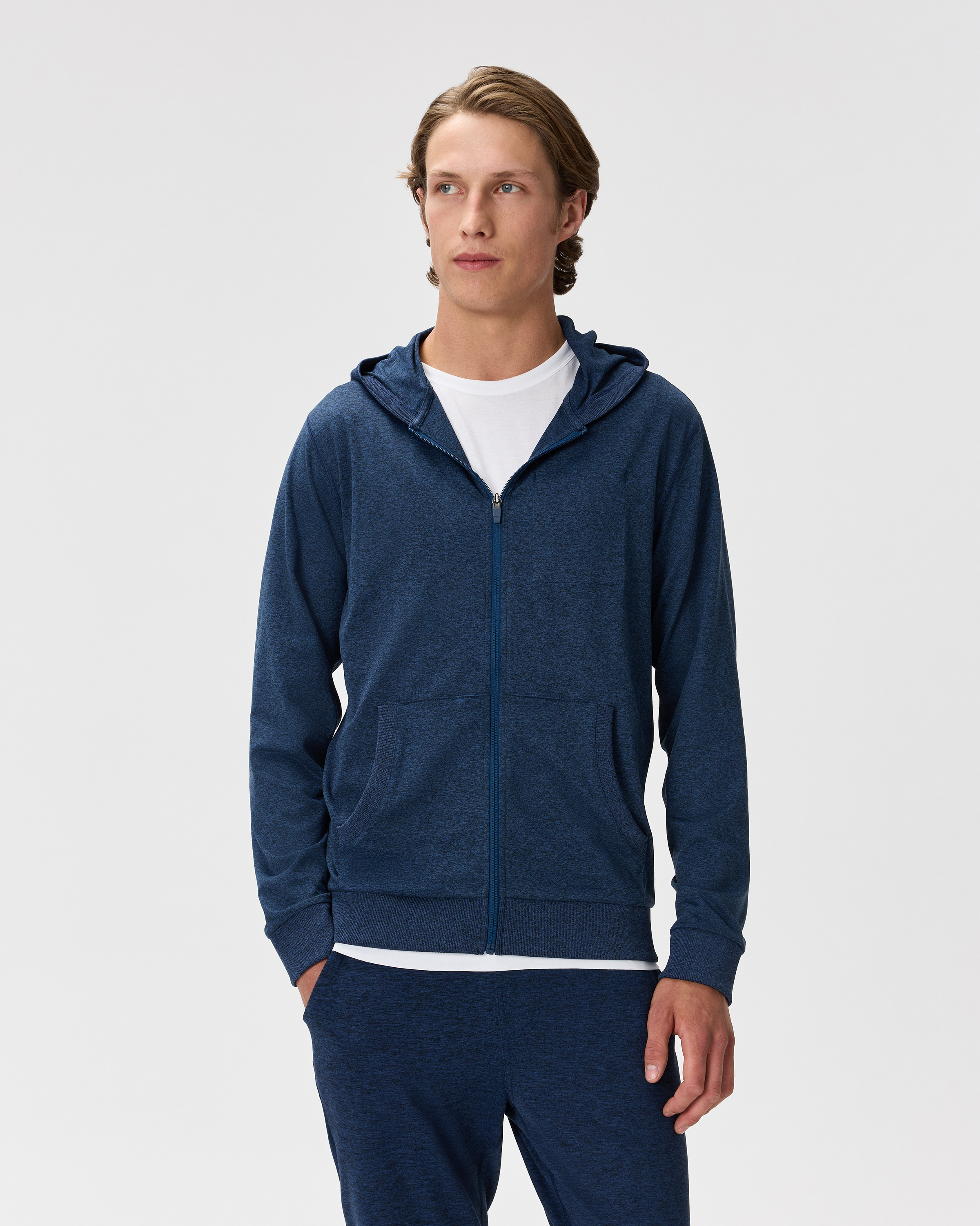 Quince Men's Flowknit Performance Full-zip Chest Pocket Hoodie In Blue
