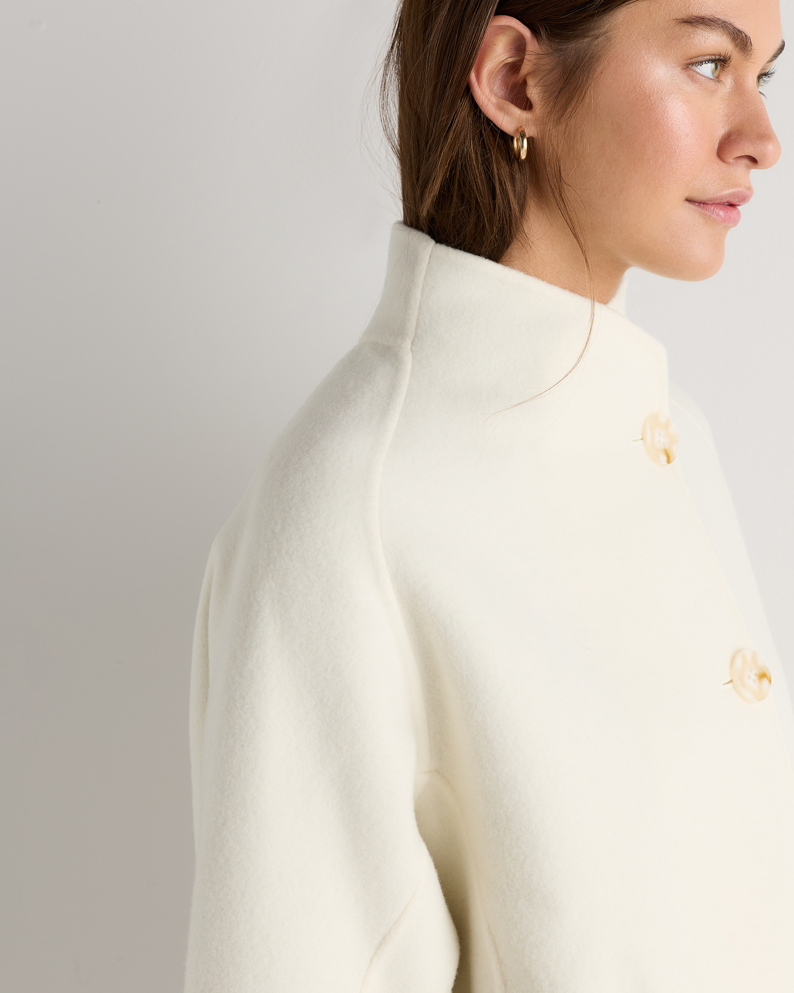 Double-Faced Merino Wool Funnel Neck Jacket in Rich Creme Ivory