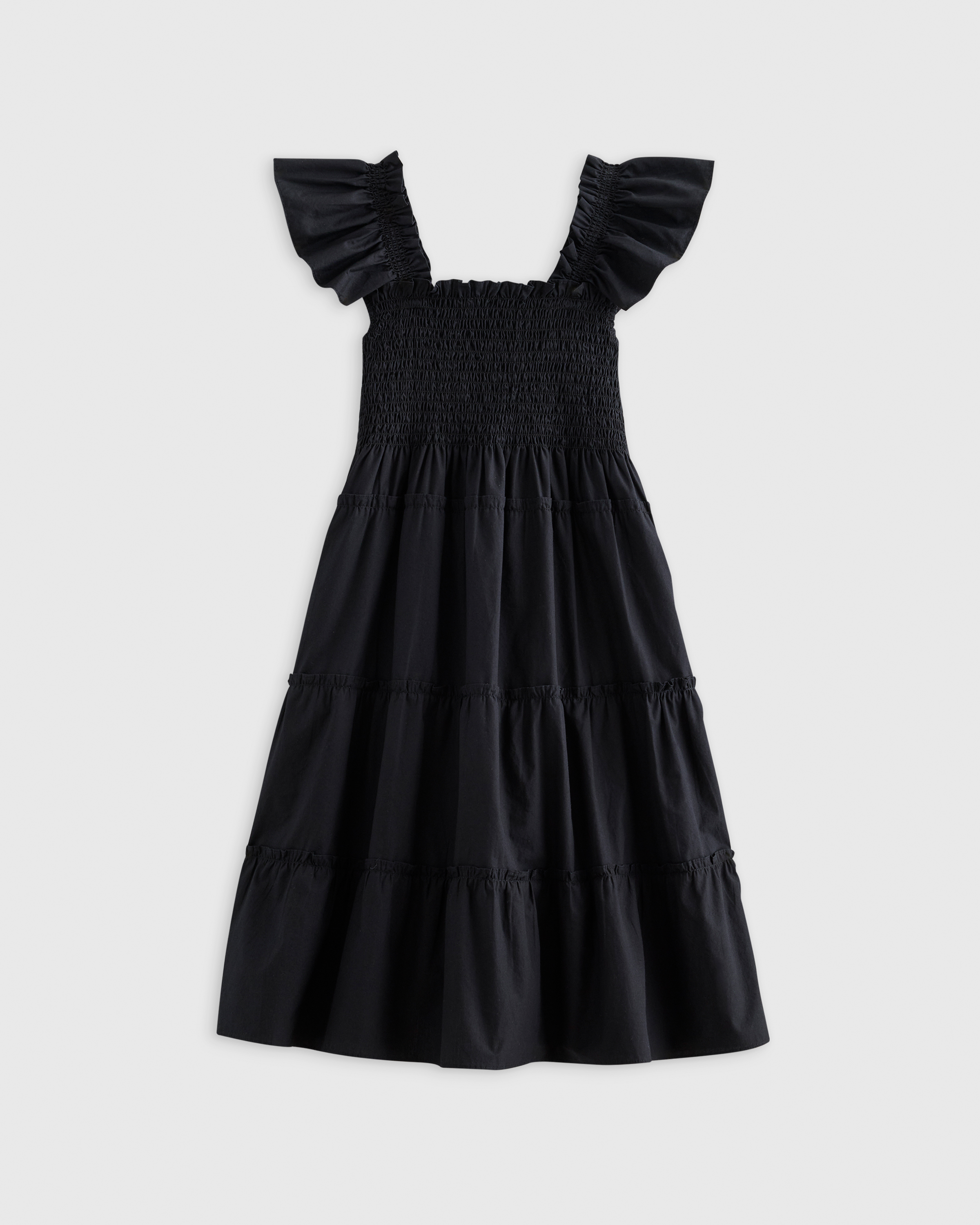 Black 100% Organic Cotton Poplin Smocked Dress