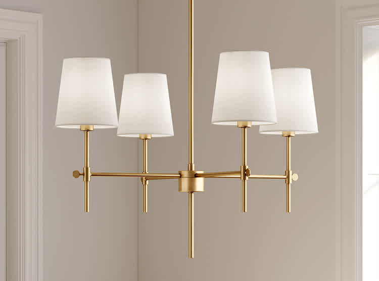 Linear Steel Chandelier with Linen Shades