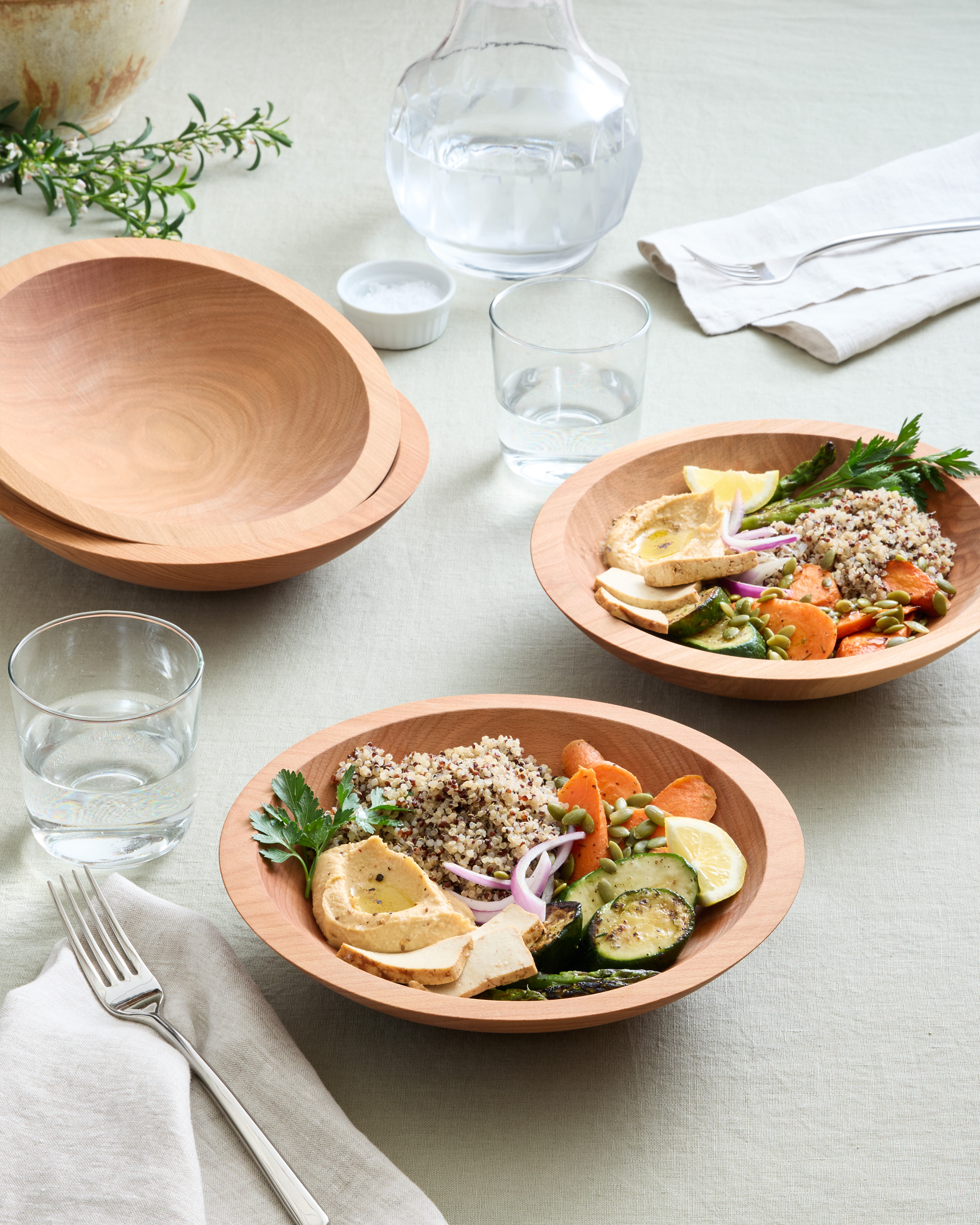 Handcrafted Wooden Bowls - Set of 4 - Beech Wood, 9"
