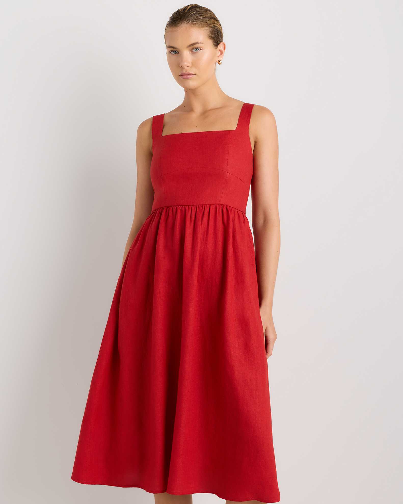 100% European Linen Fit & Flare Midi Dress in Chile 100% European Linen Fit & Flare Midi Dress in Chile