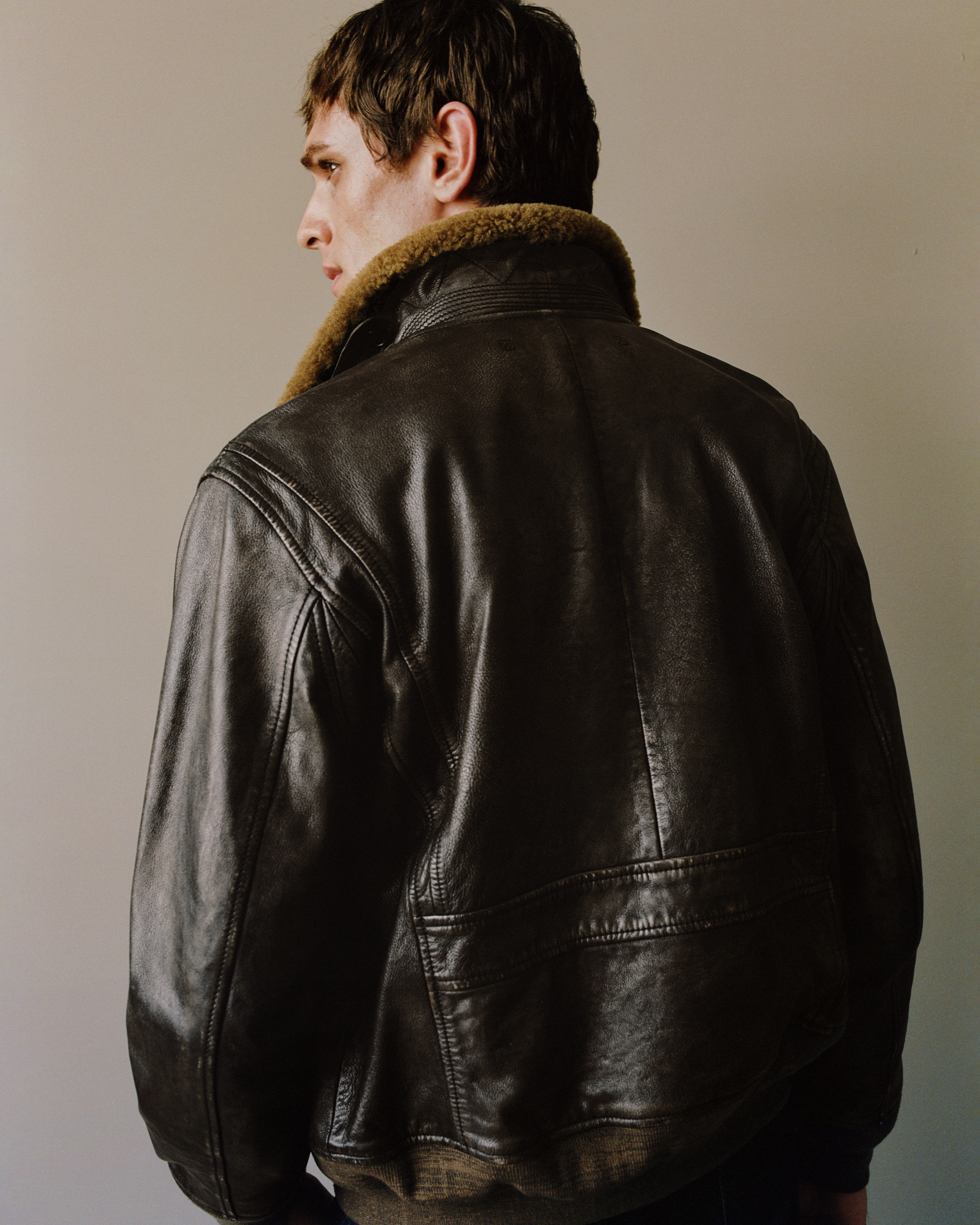 Shearling Collar Leather Flight Jacket