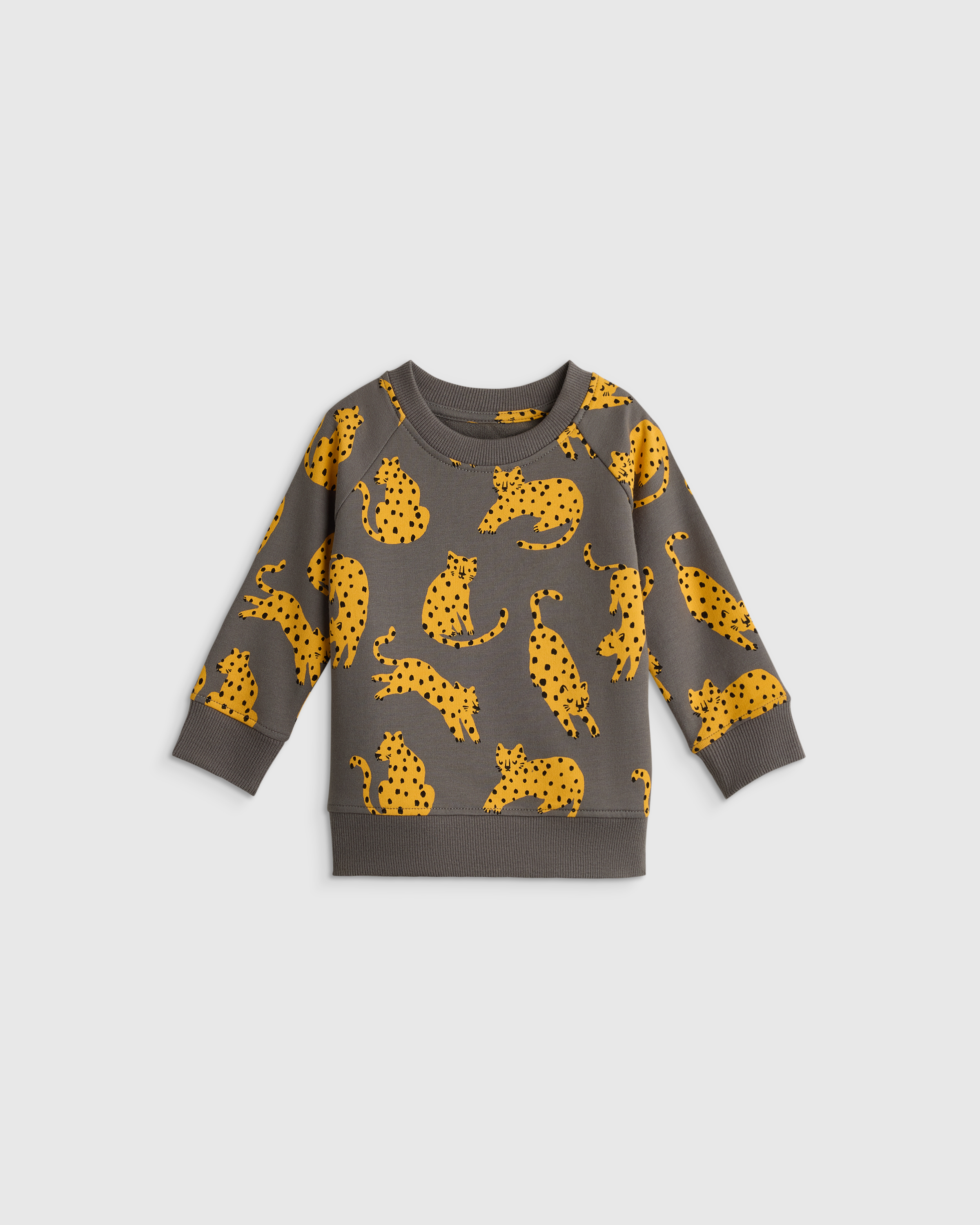 Gray Jungle Cats Organic Cotton French Terry Crew Neck Sweatshirt 