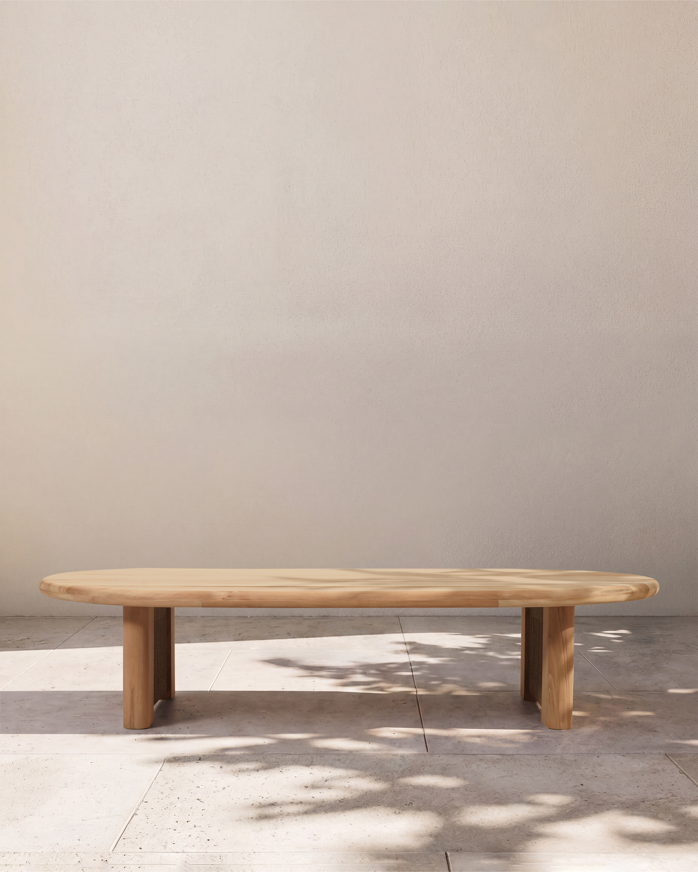 Curved Solid Teak and All-Weather Rope Outdoor Coffee Table