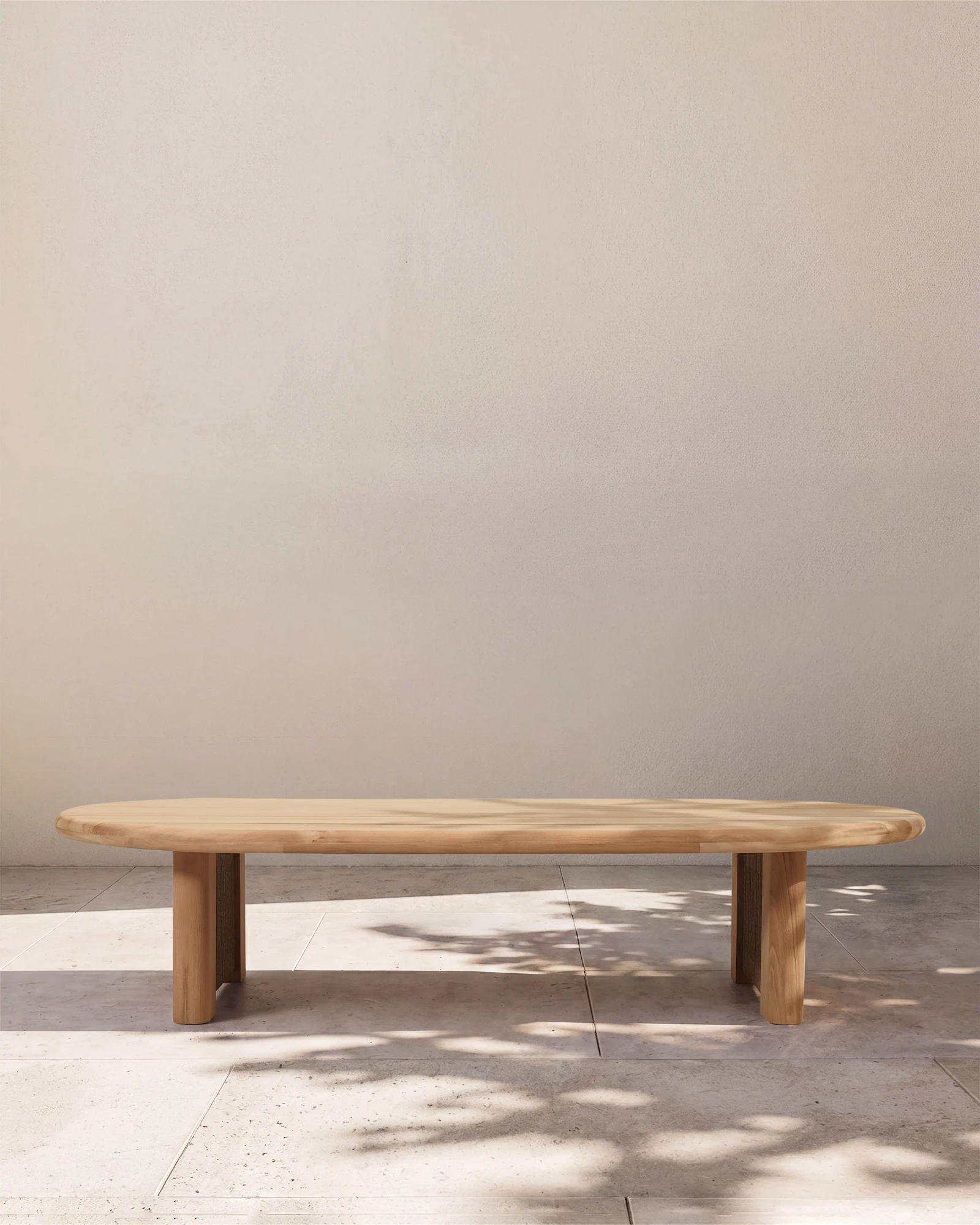 Curved Solid Teak and All-Weather Rope Outdoor Coffee Table in Natural Teak