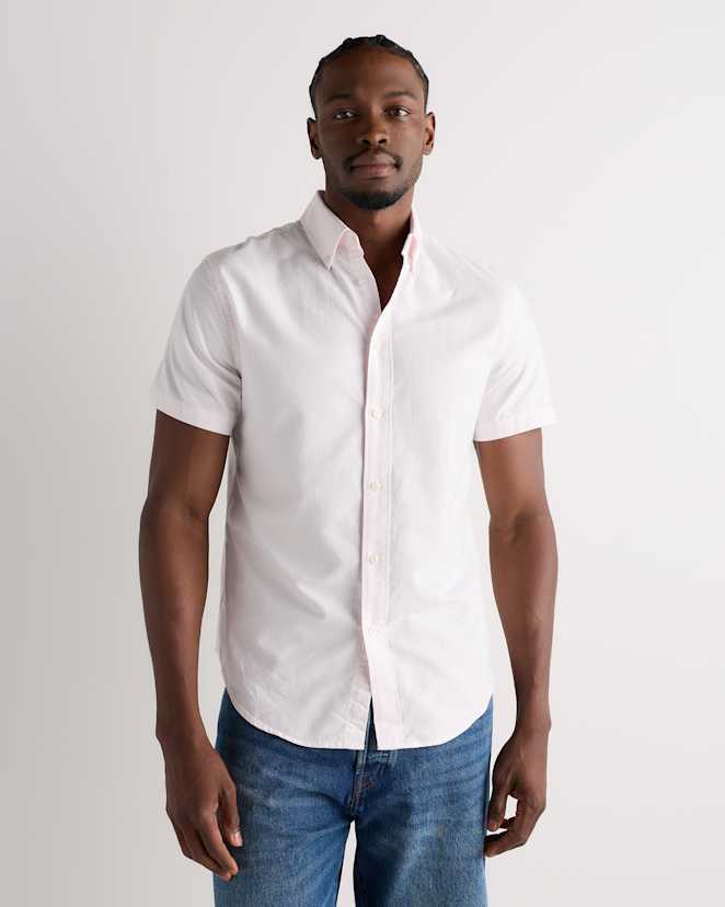 Light Pink Stripe 100% Organic Cotton Short Sleeve Oxford Shirt