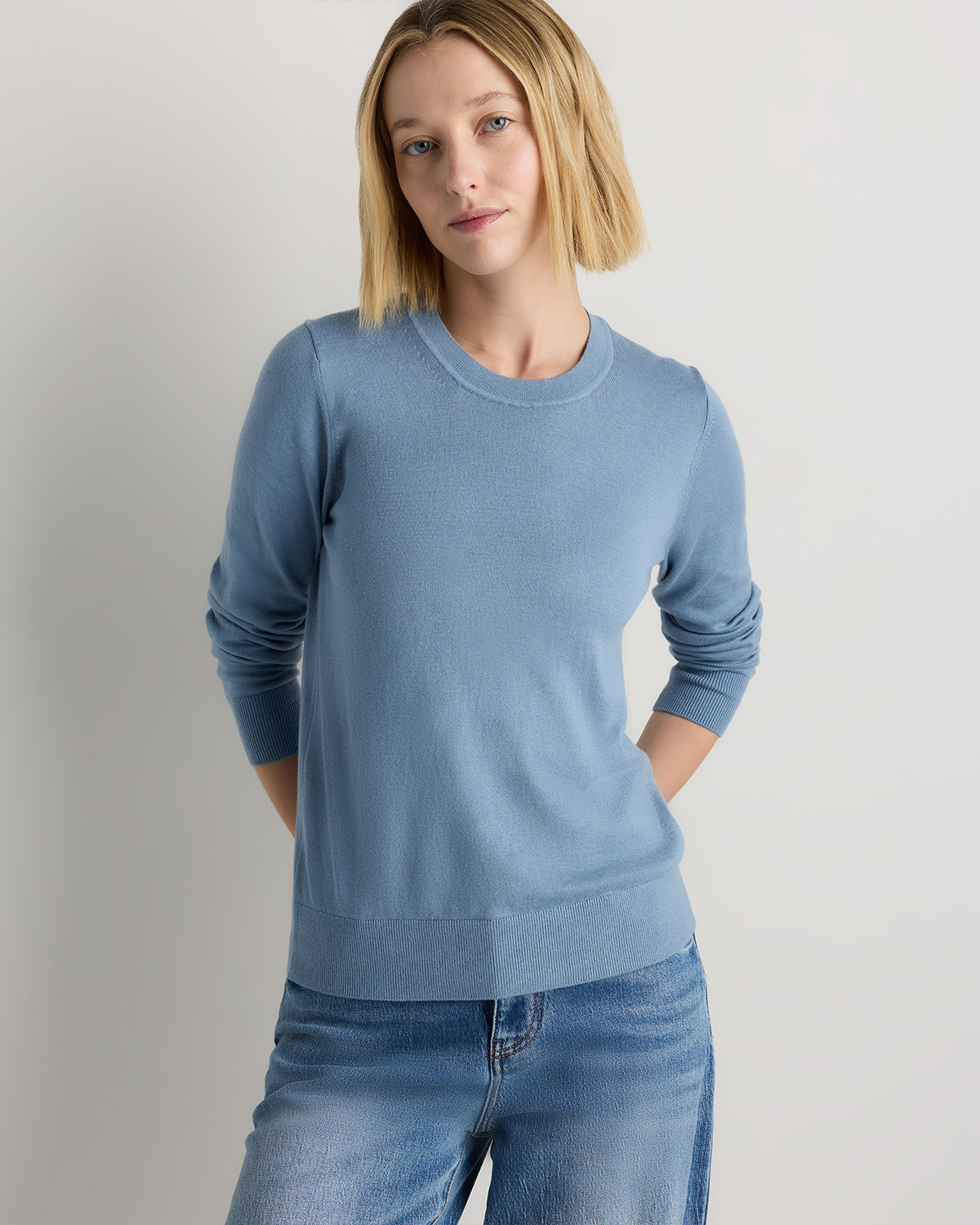 mountain-spring-blue Lightweight Cotton Cashmere Crew Sweater 