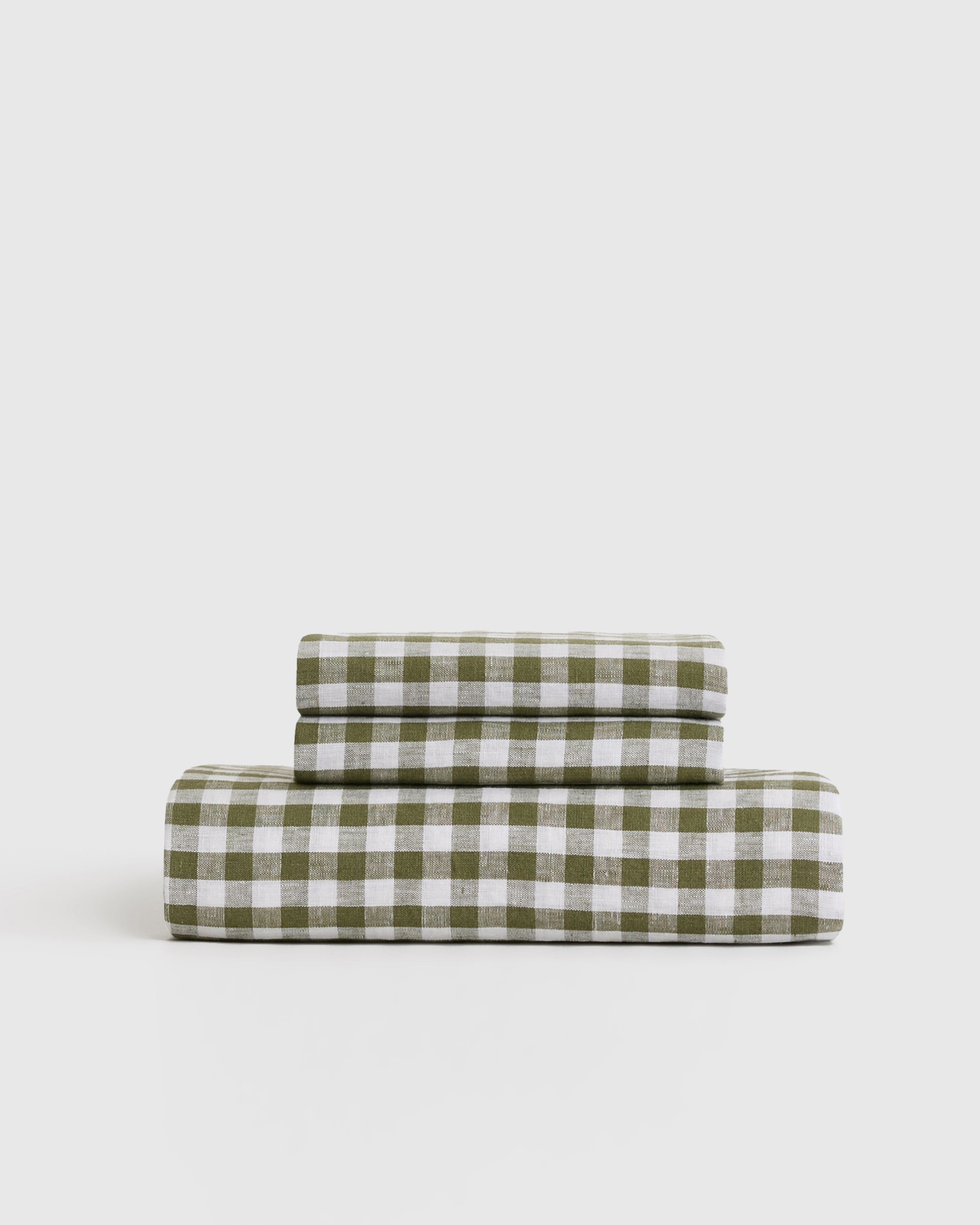 Olive European Linen Gingham Fitted Sheet Set