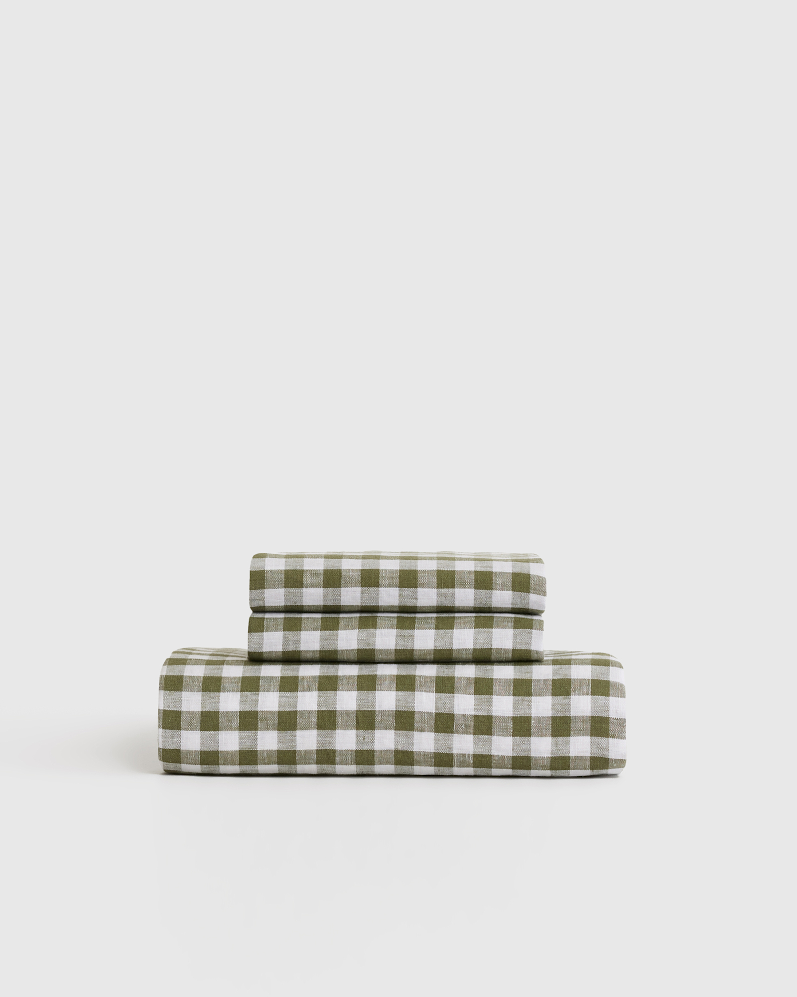 European Linen Gingham Fitted Sheet Set - Without Flat Sheet, Olive