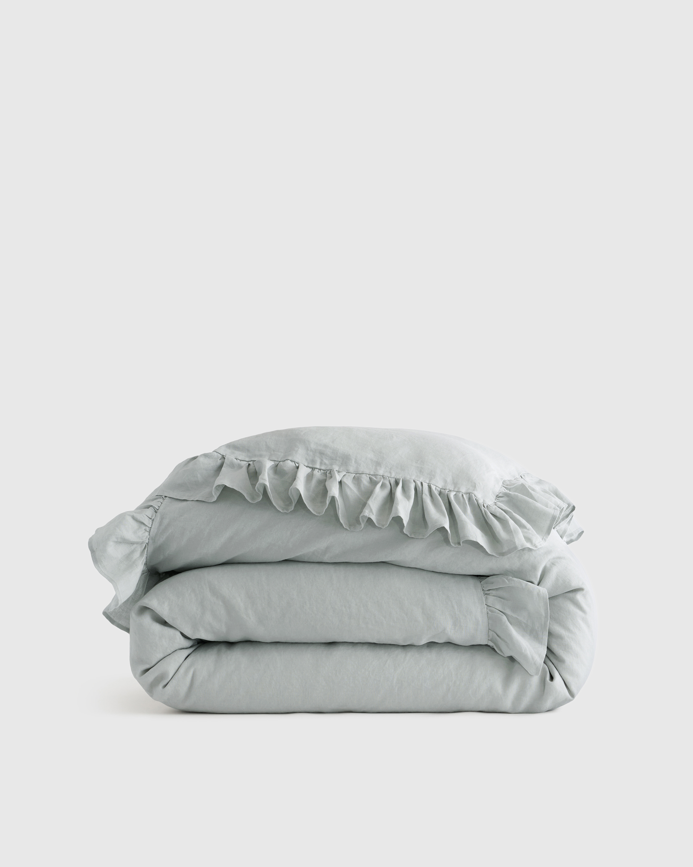 Mist European Linen Ruffle Duvet Cover