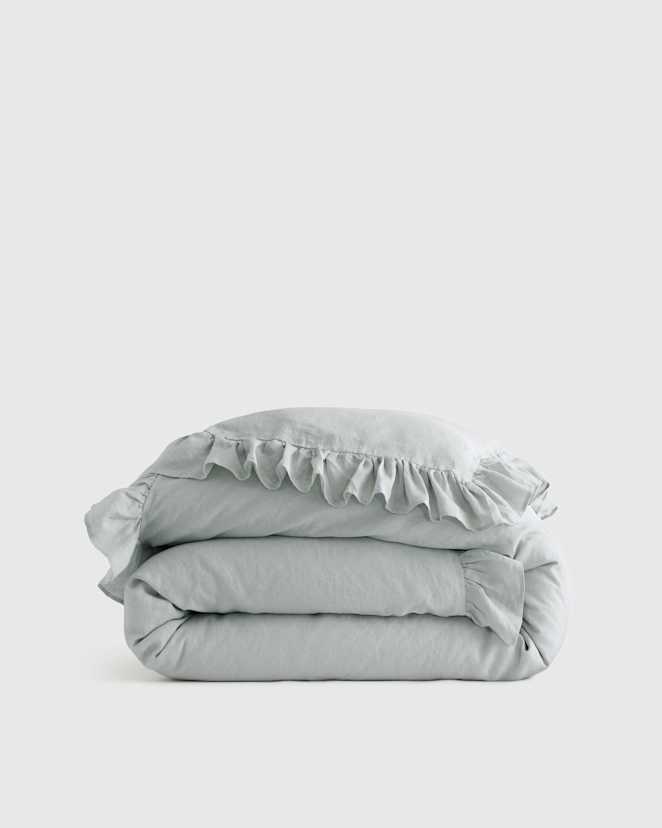 Mist European Linen Ruffle Duvet Cover