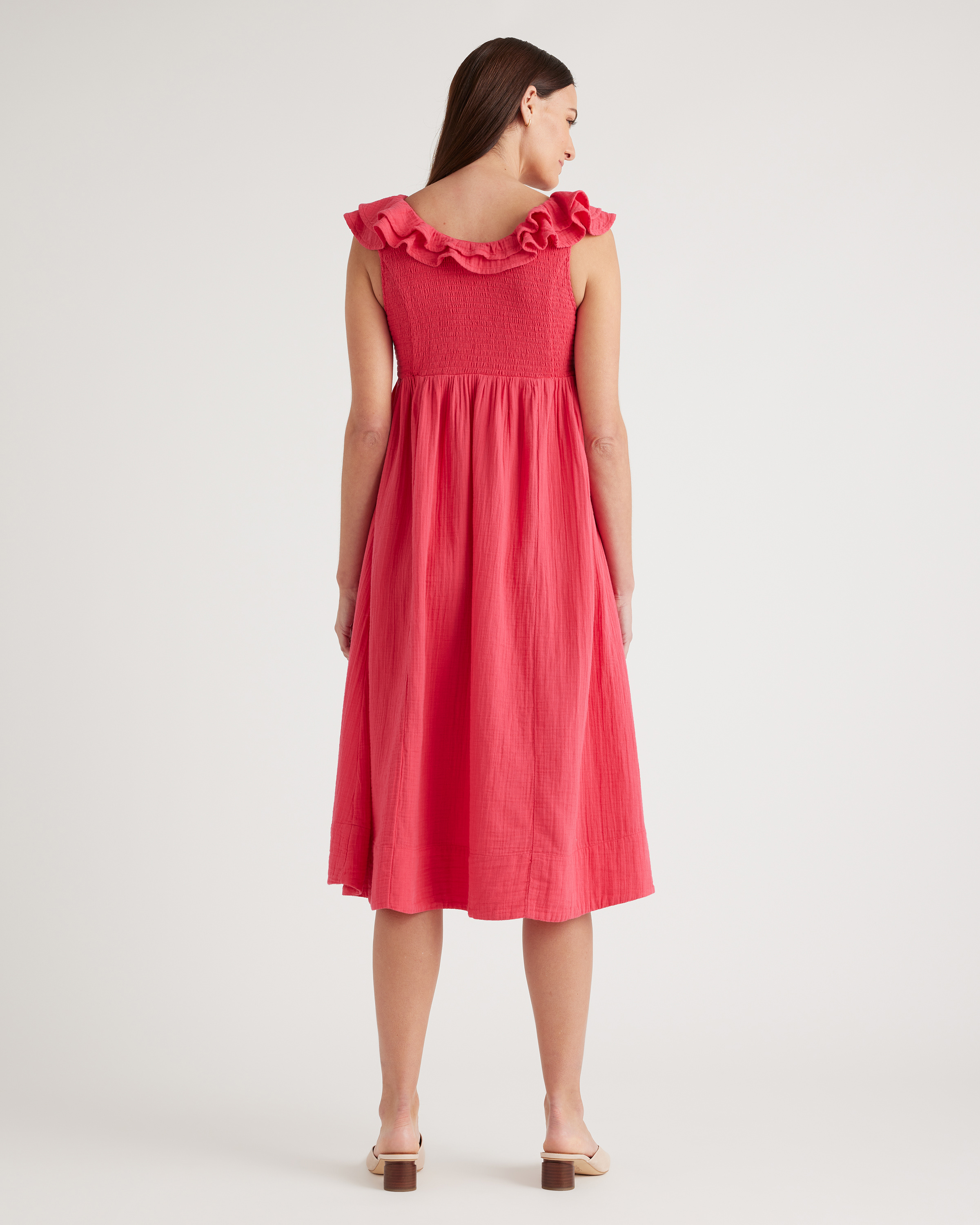 Women's Gauze Maternity Ruffle Front Dress in Hot Pink, Size Medium, Organic Cotton by Quince